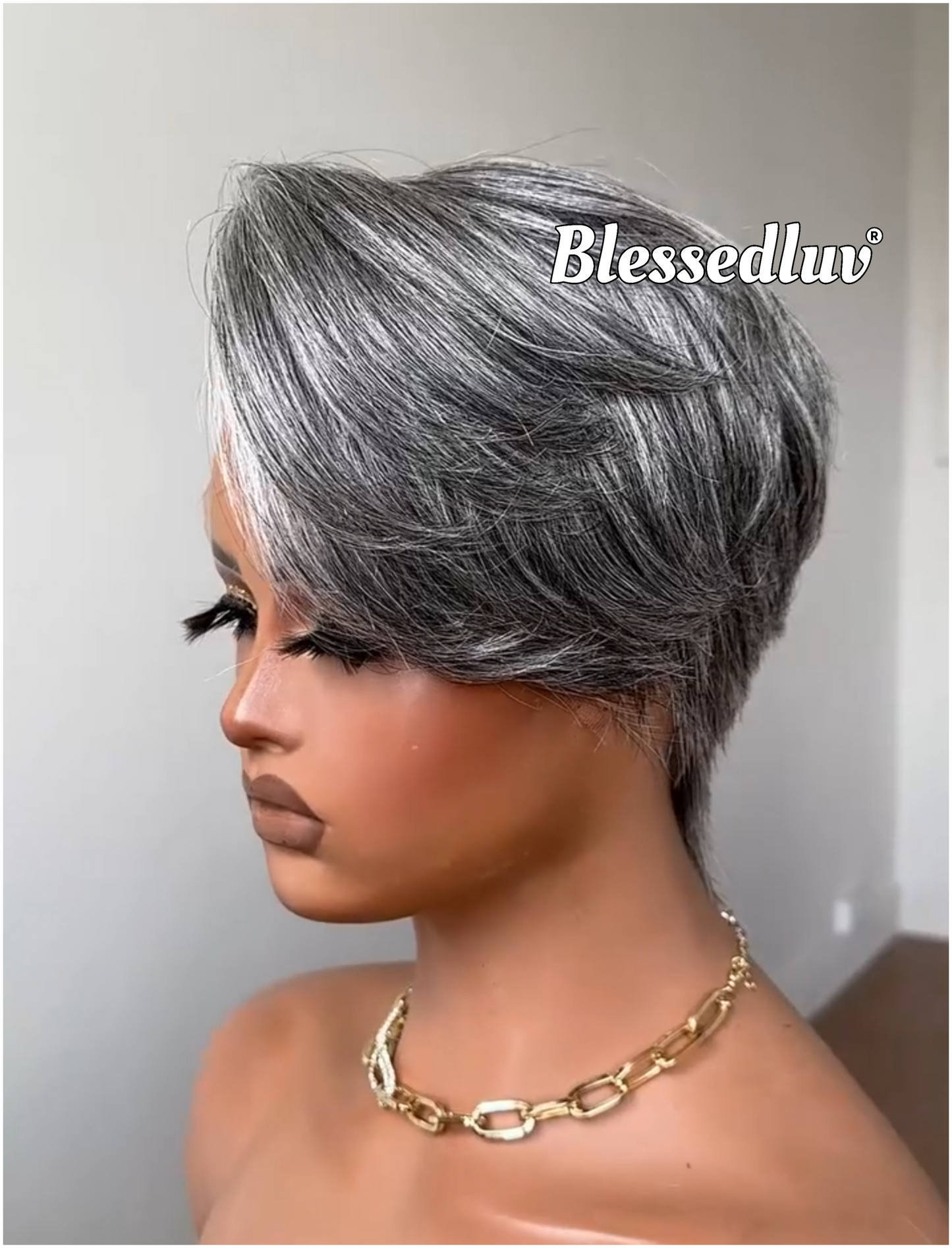Sylvia - Elegant Salt & Pepper Grey Pixie HD Glueless Lace Wig-Blessedluv.com-Brazilianweave.com