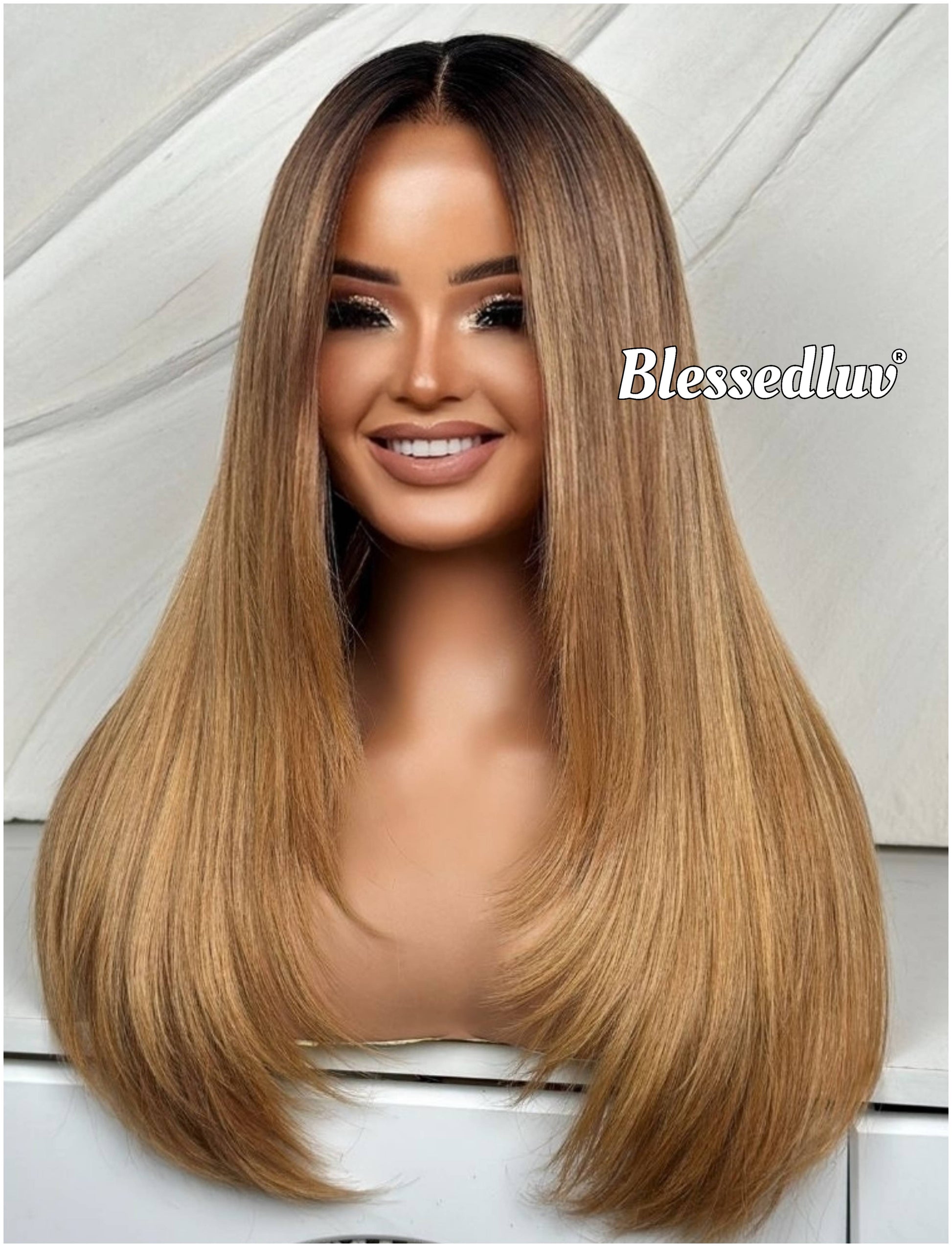 Chelsea – Glueless Layered HD 13x4 Frontal Lace Wig in Golden Ombré, Ready to Wear-Blessedluv.com-Brazilianweave.com