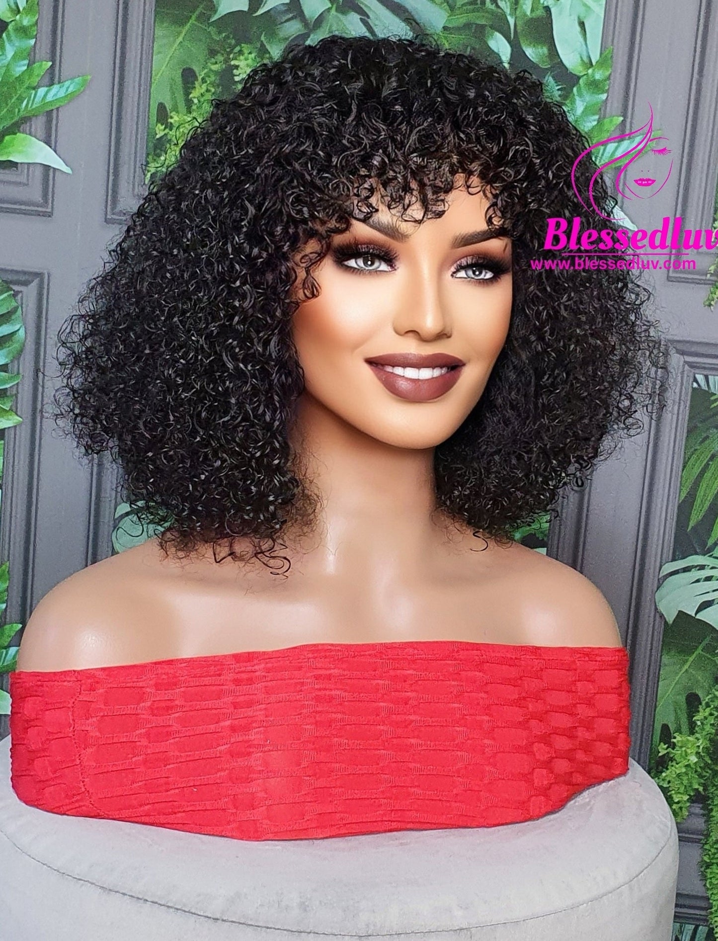 Kemi - Glueless Brazilian Curly Fringe Machine Wig - Stock-Wigs-www.blessedluv.com-Brazilianweave.com