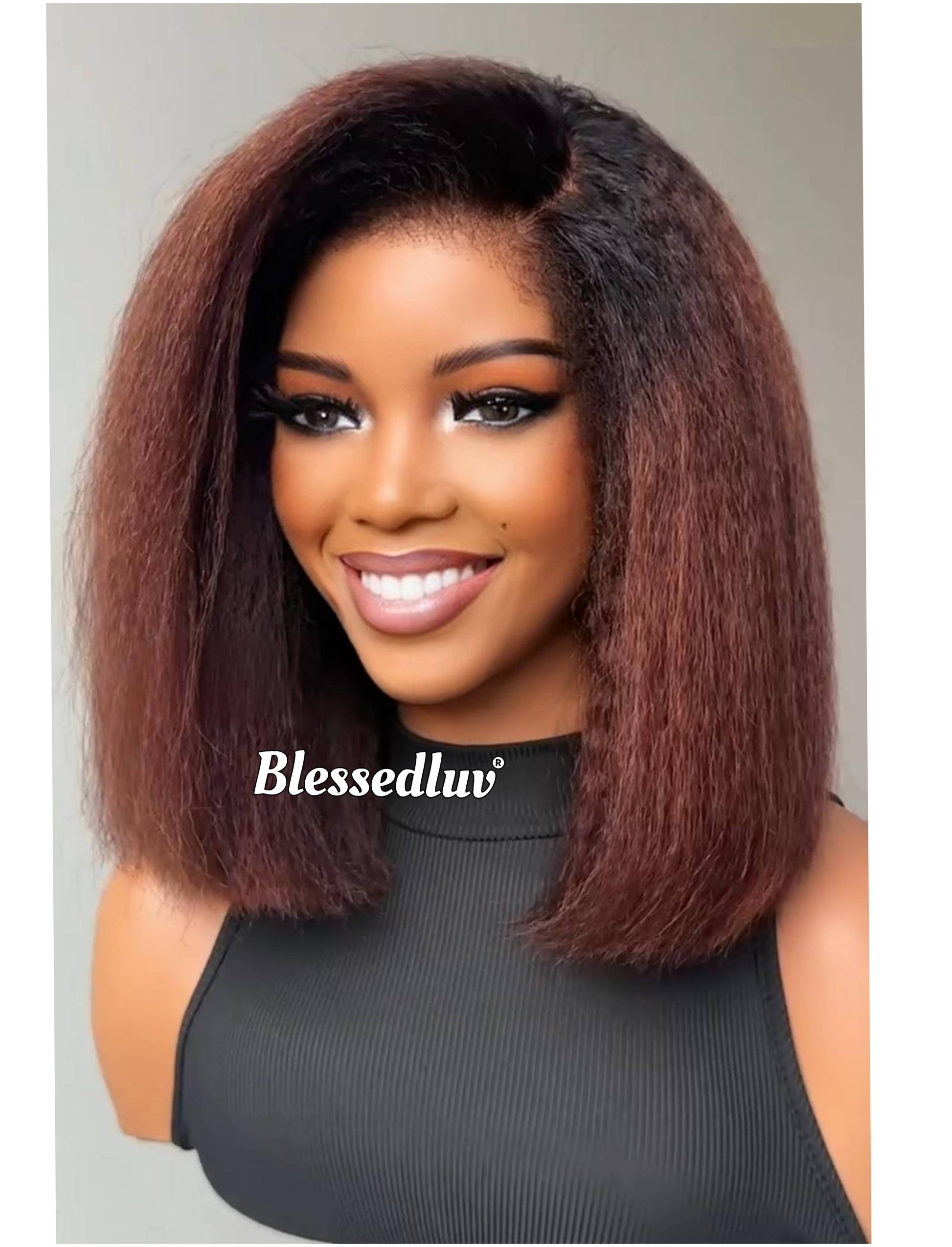 Mona - Bob Kinky Straight Texture Ventilated Glueless Lace Wig-Blessedluv.com-Brazilianweave.com
