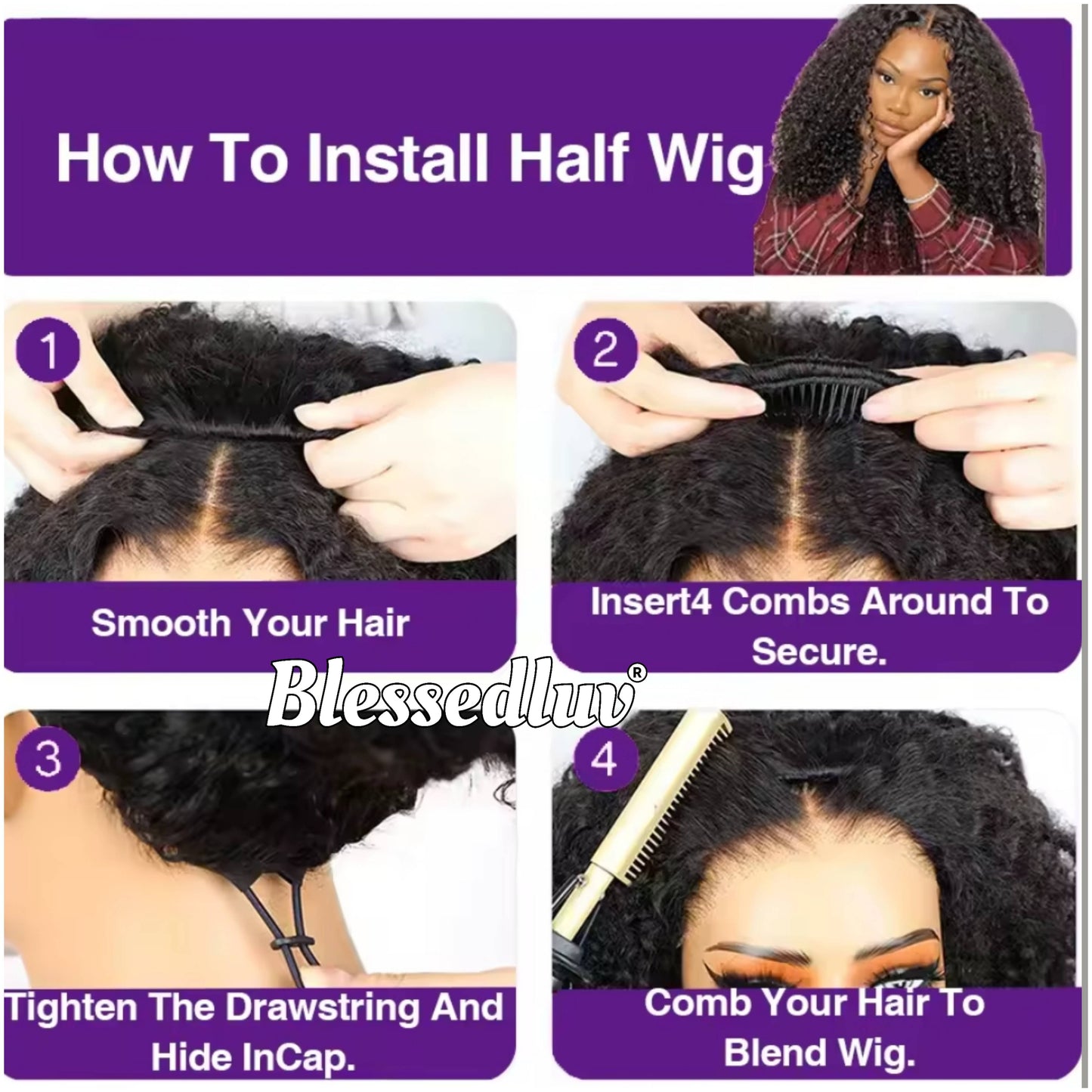 Nia - Half Wig - Afro curly Kinky Texture Glueless Wig-Blessedluv.com-Brazilianweave.com