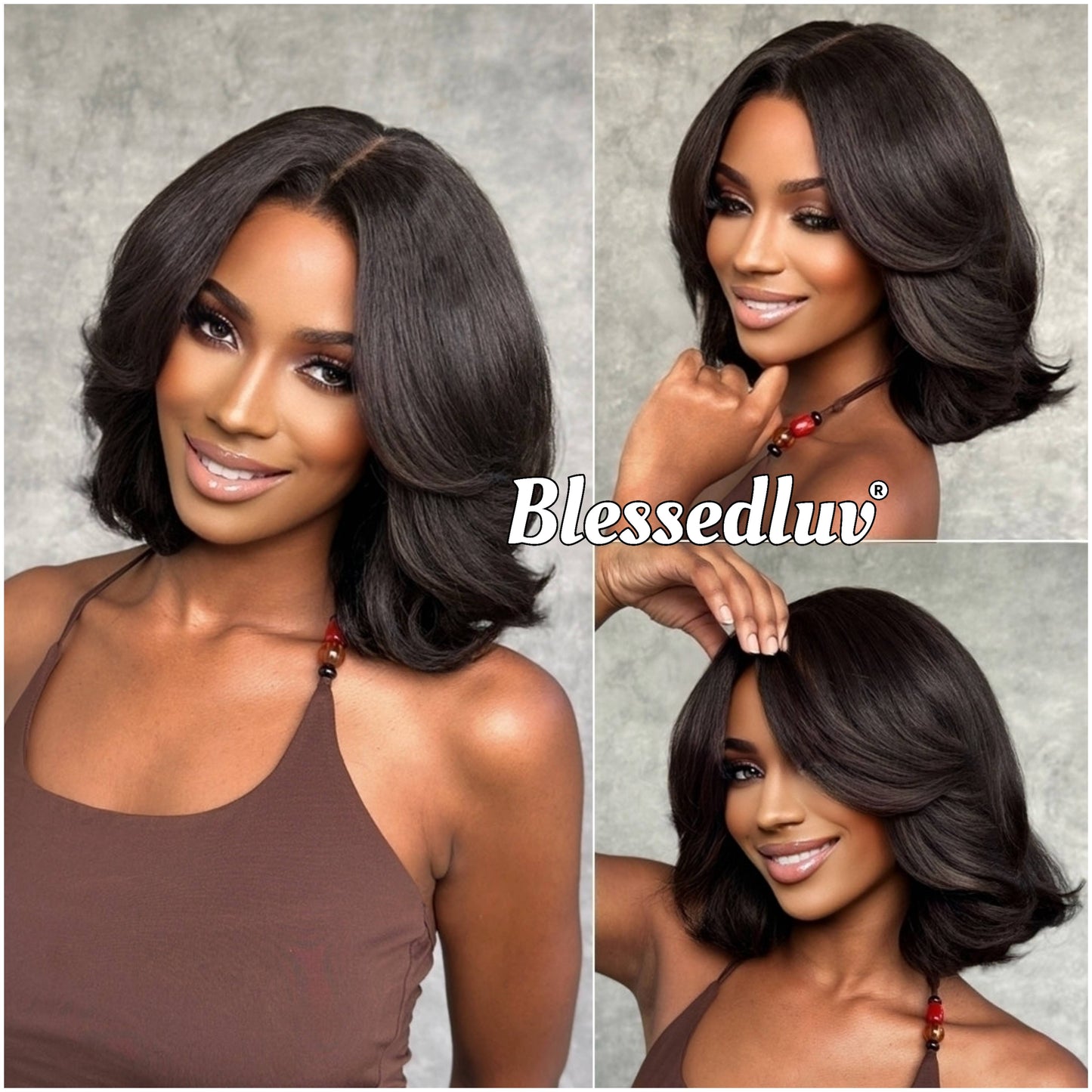 Amelia - Layered Kinky Straight Texture Glueless Wig-Blessedluv.com-Brazilianweave.com