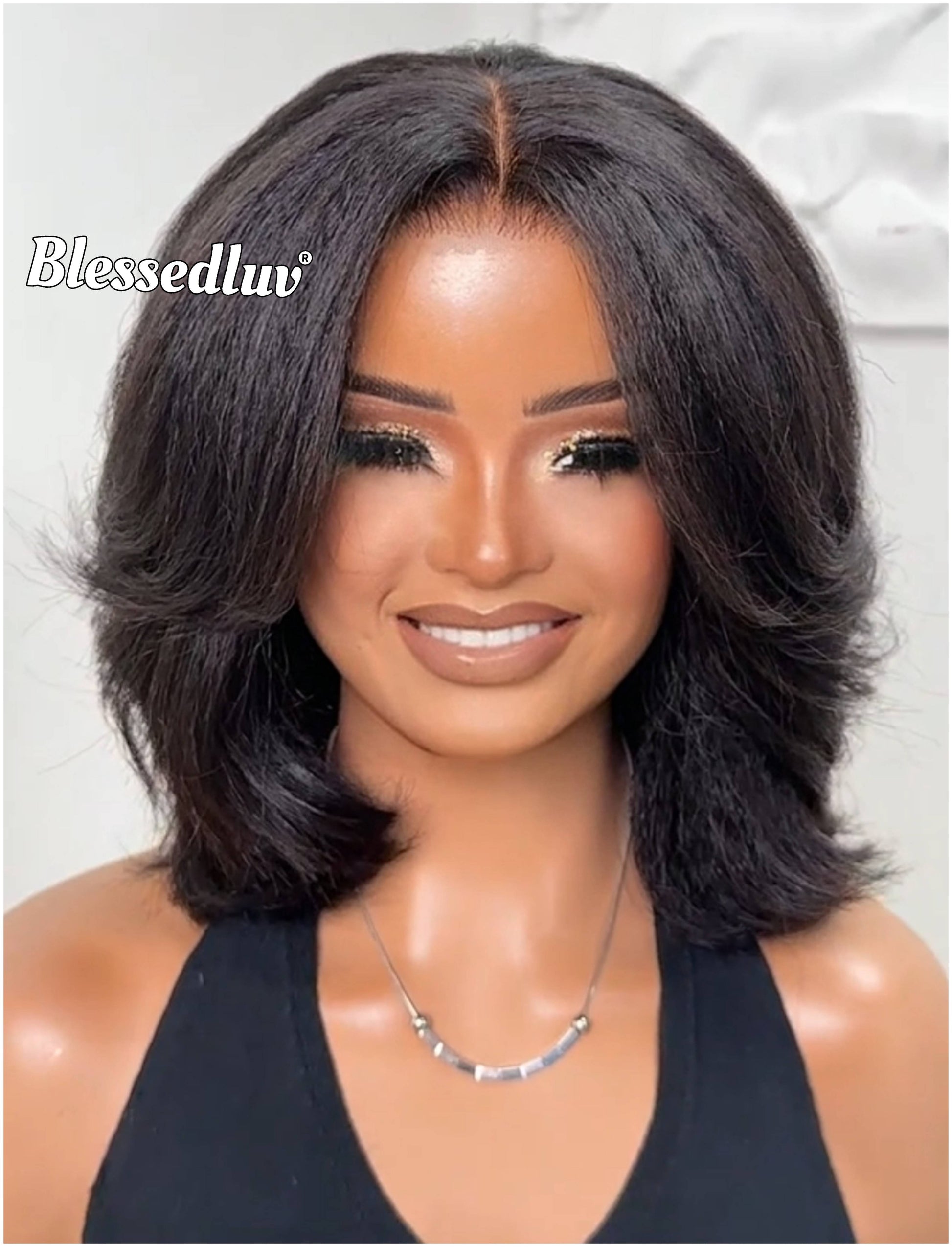 Amelia - Layered Kinky Straight Texture Glueless Wig-Blessedluv.com-Brazilianweave.com