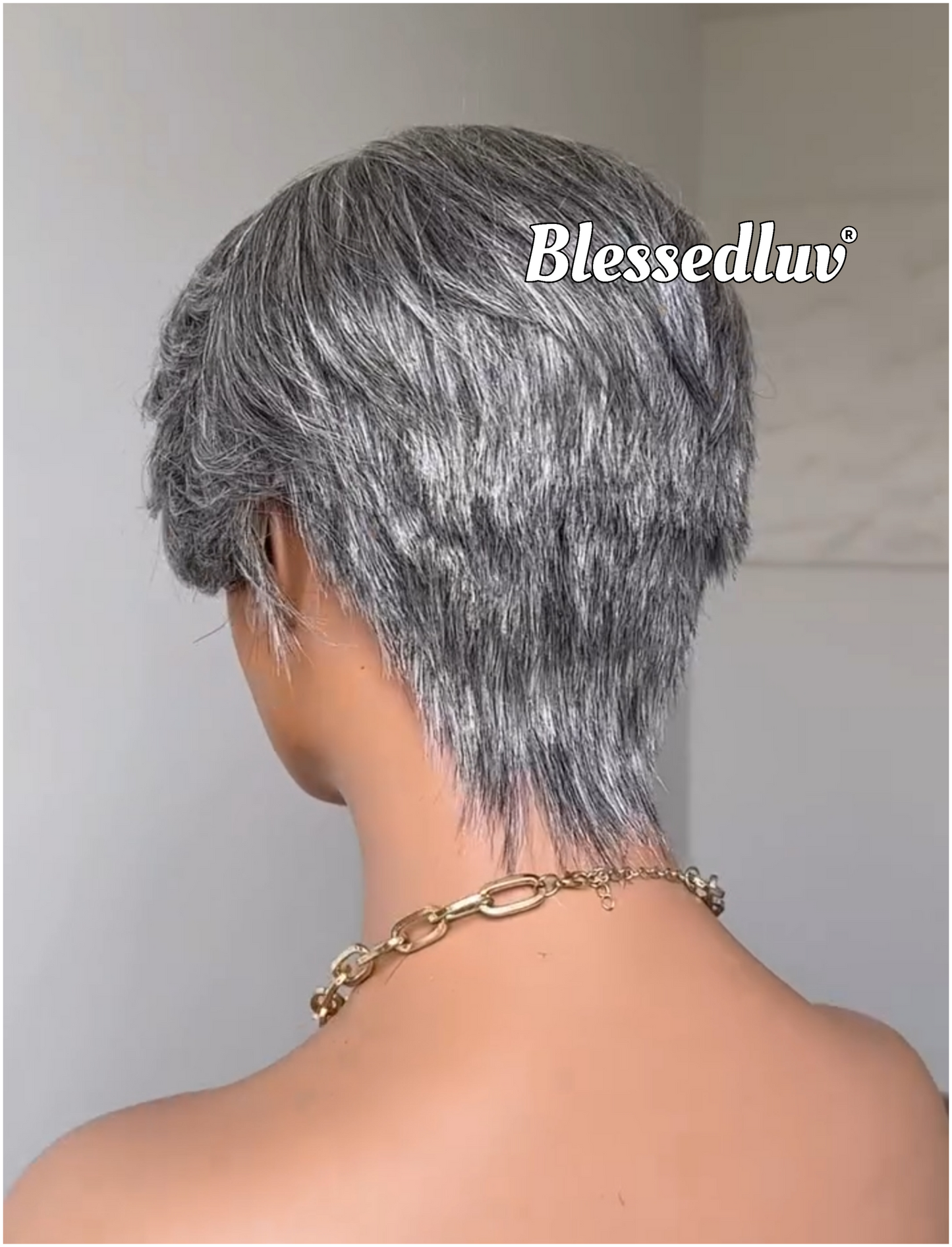 Sylvia - Elegant Salt & Pepper Grey Pixie HD Glueless Lace Wig-Blessedluv.com-Brazilianweave.com