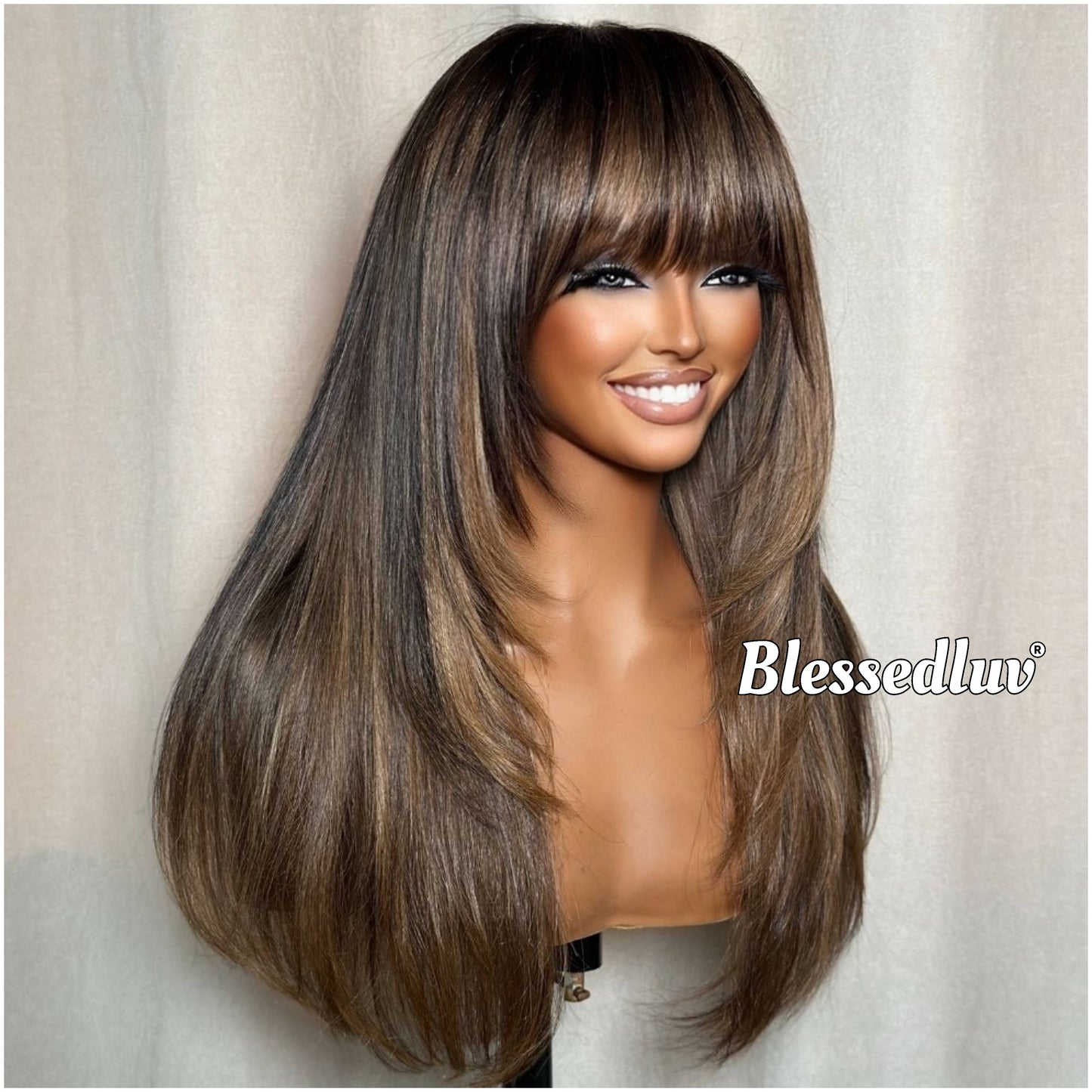 Mabel – Glueless Layered Bangs HD 5x5 Closure Lace Wig Balayage, Ready to Wear-Blessedluv.com-Brazilianweave.com