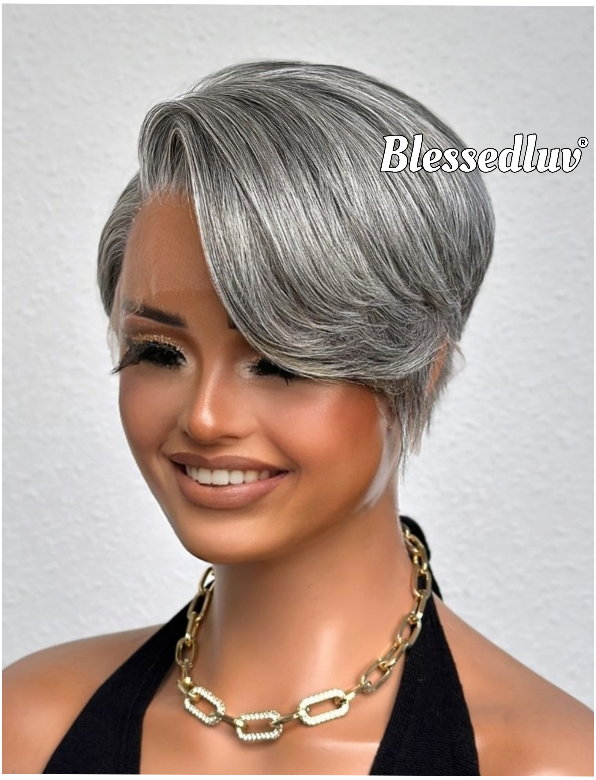 Sylvia - Elegant Salt & Pepper Grey Pixie HD Glueless Lace Wig-Blessedluv.com-Brazilianweave.com
