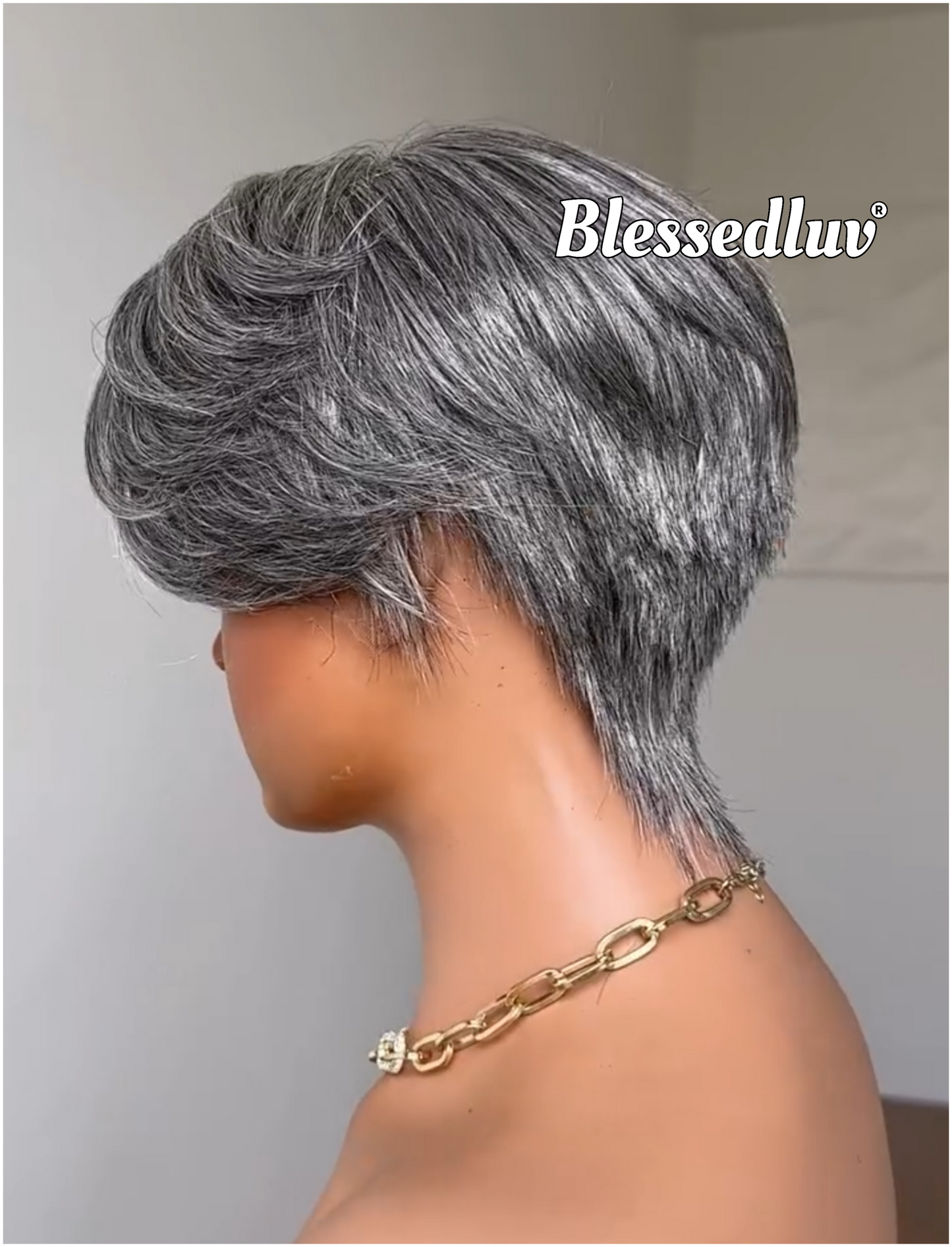Sylvia - Elegant Salt & Pepper Grey Pixie HD Glueless Lace Wig-Blessedluv.com-Brazilianweave.com