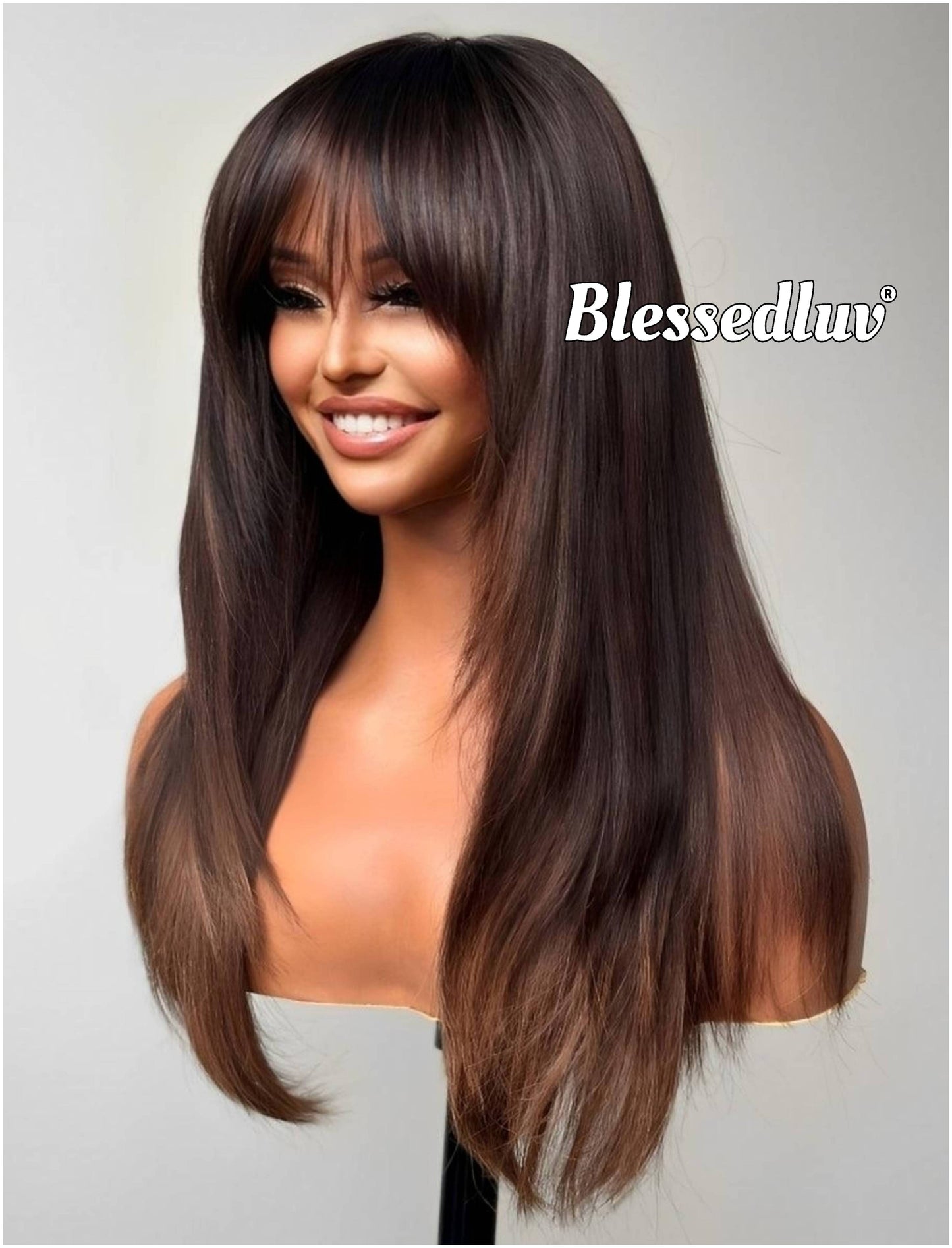 Juliette – Glueless Layered Bangs HD 5x5 Closure Lace Wig Balayage, Ready to Wear-Blessedluv.com-Brazilianweave.com
