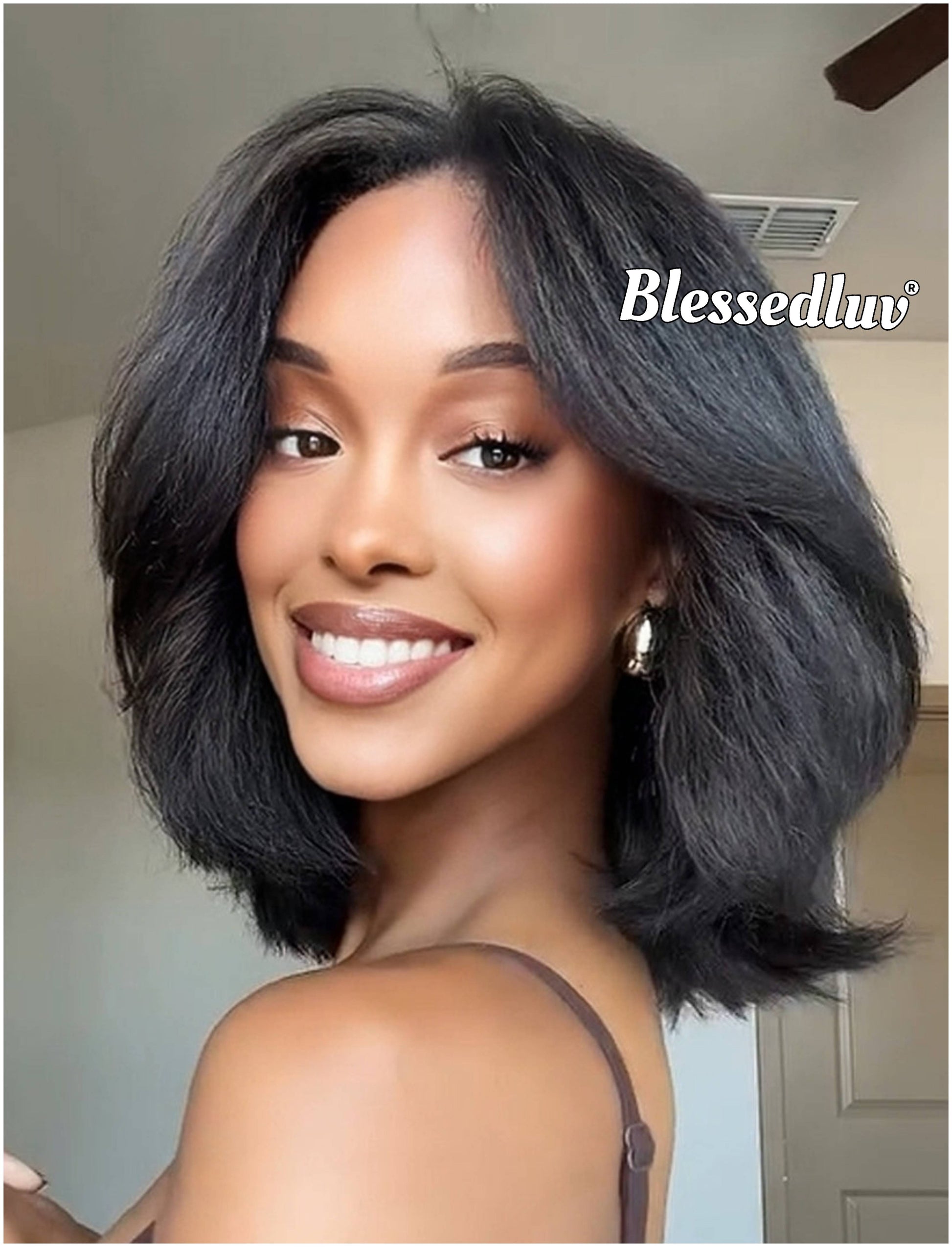 Amelia - Layered Kinky Straight Texture Glueless Wig-Blessedluv.com-Brazilianweave.com