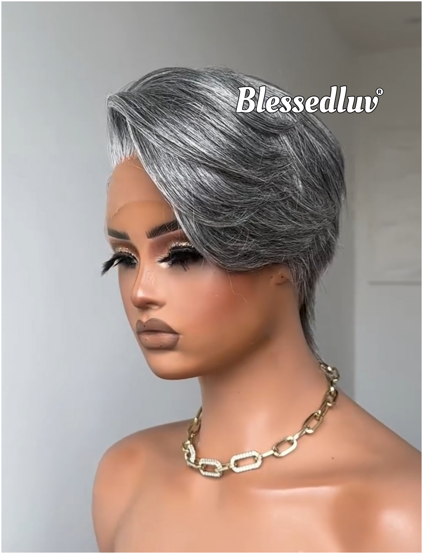 Sylvia - Elegant Salt & Pepper Grey Pixie HD Glueless Lace Wig-Blessedluv.com-Brazilianweave.com