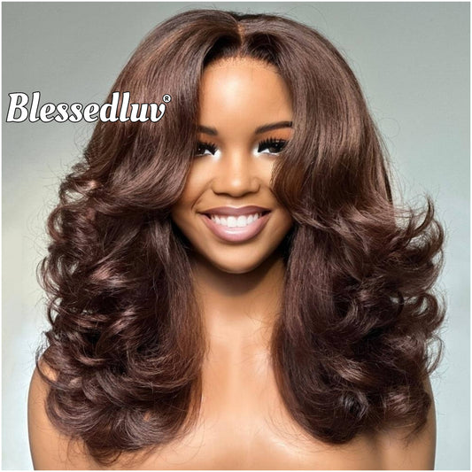 Giselle – Glueless Layered HD 5x5 Closure Lace Wig in Chocolate, Ready to Wear-Blessedluv.com-Brazilianweave.com