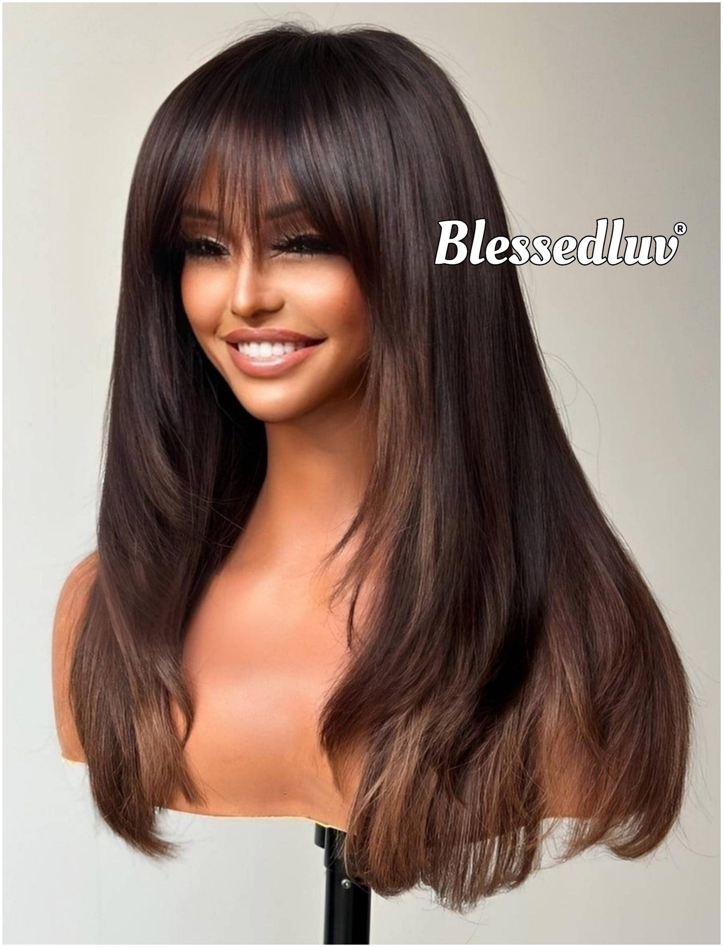 Juliette – Glueless Layered Bangs HD 5x5 Closure Lace Wig Balayage, Ready to Wear-Blessedluv.com-Brazilianweave.com