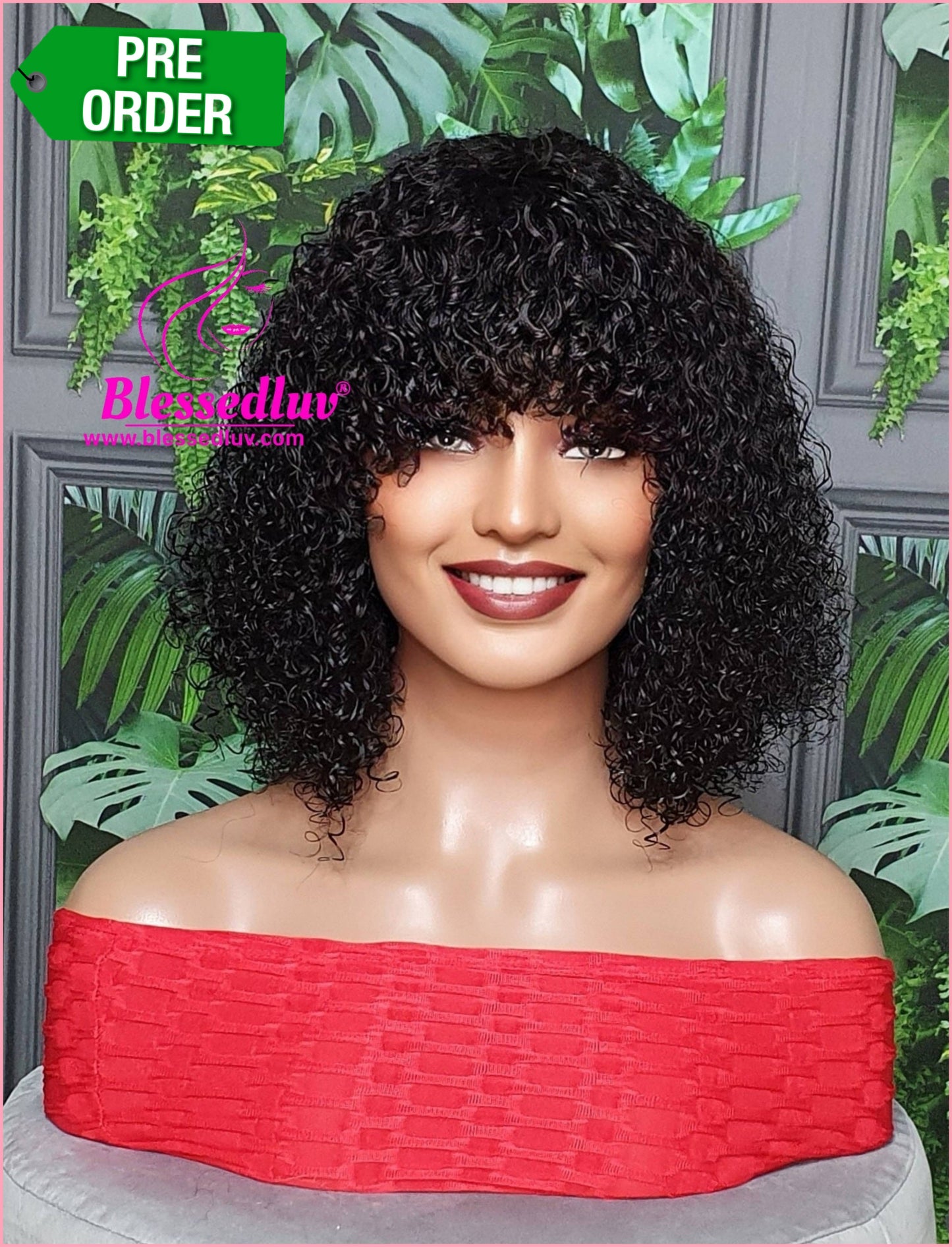 Grace - Brazilian Curly Fringe Machine Mono Wig SALE-Wigs-Blessedluv.com-Brazilianweave.com