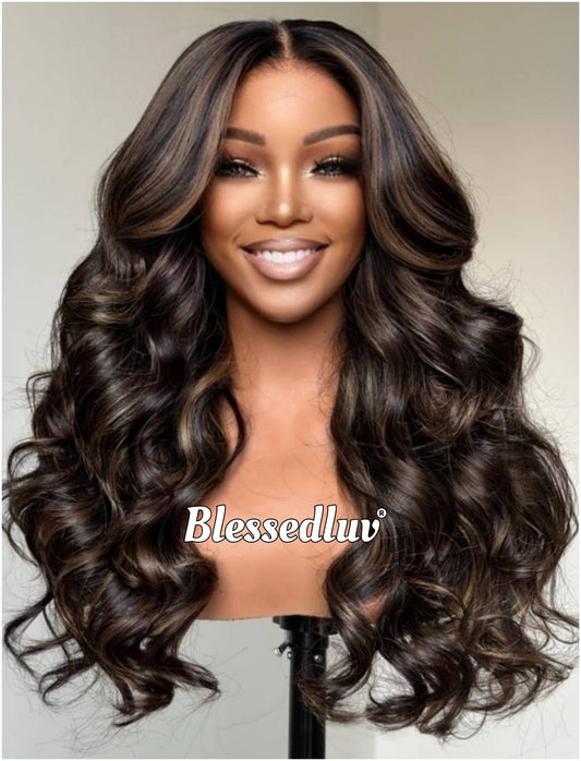 Sienna – Glueless Layered HD 5x5 Closure Lace Wig in Highlights, Ready to Wear-Blessedluv.com-Brazilianweave.com