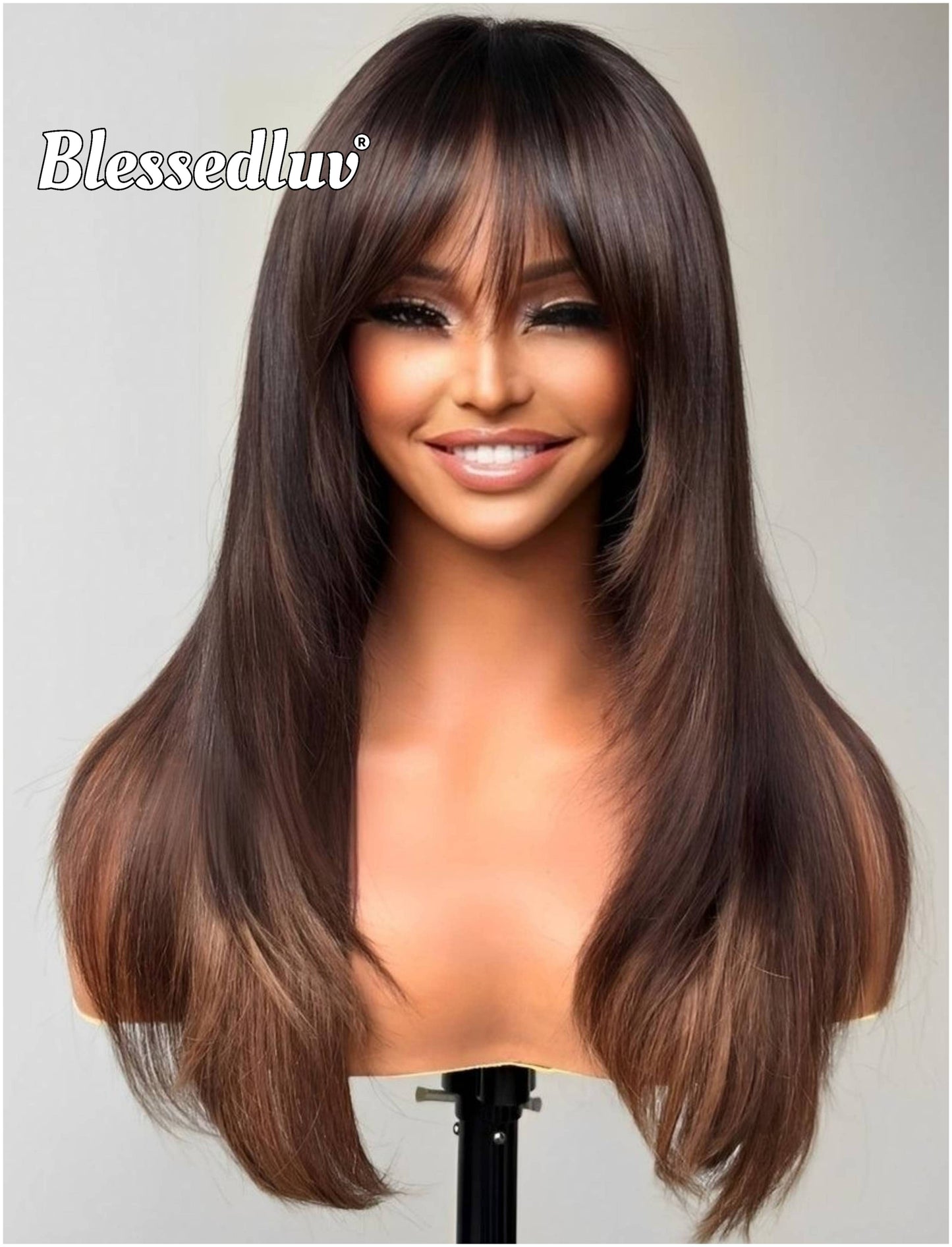 Juliette – Glueless Layered Bangs HD 5x5 Closure Lace Wig Balayage, Ready to Wear-Blessedluv.com-Brazilianweave.com