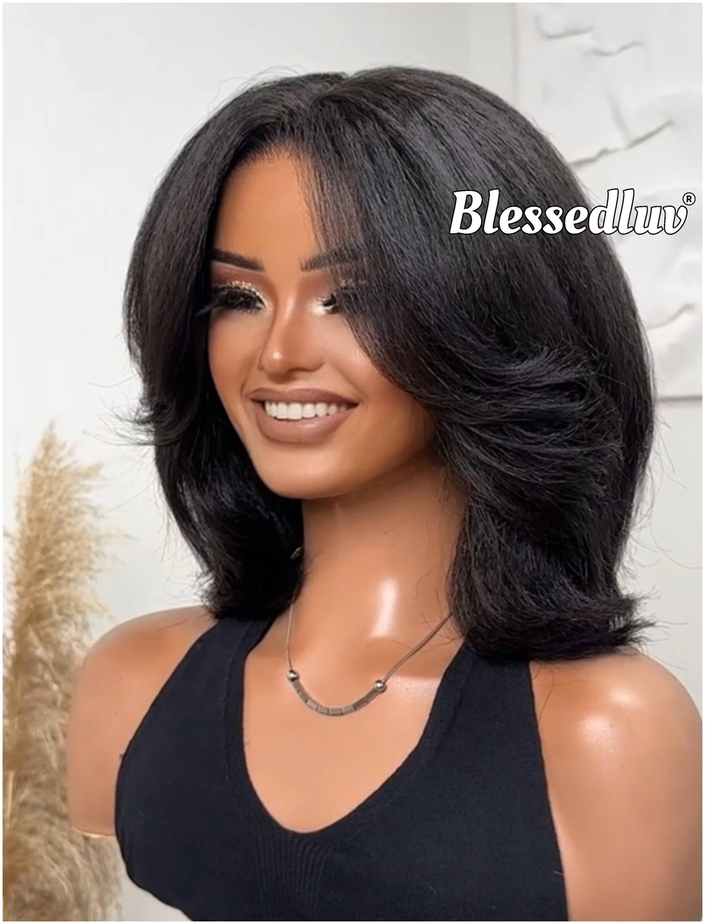 Amelia - Layered Kinky Straight Texture Glueless Wig-Blessedluv.com-Brazilianweave.com