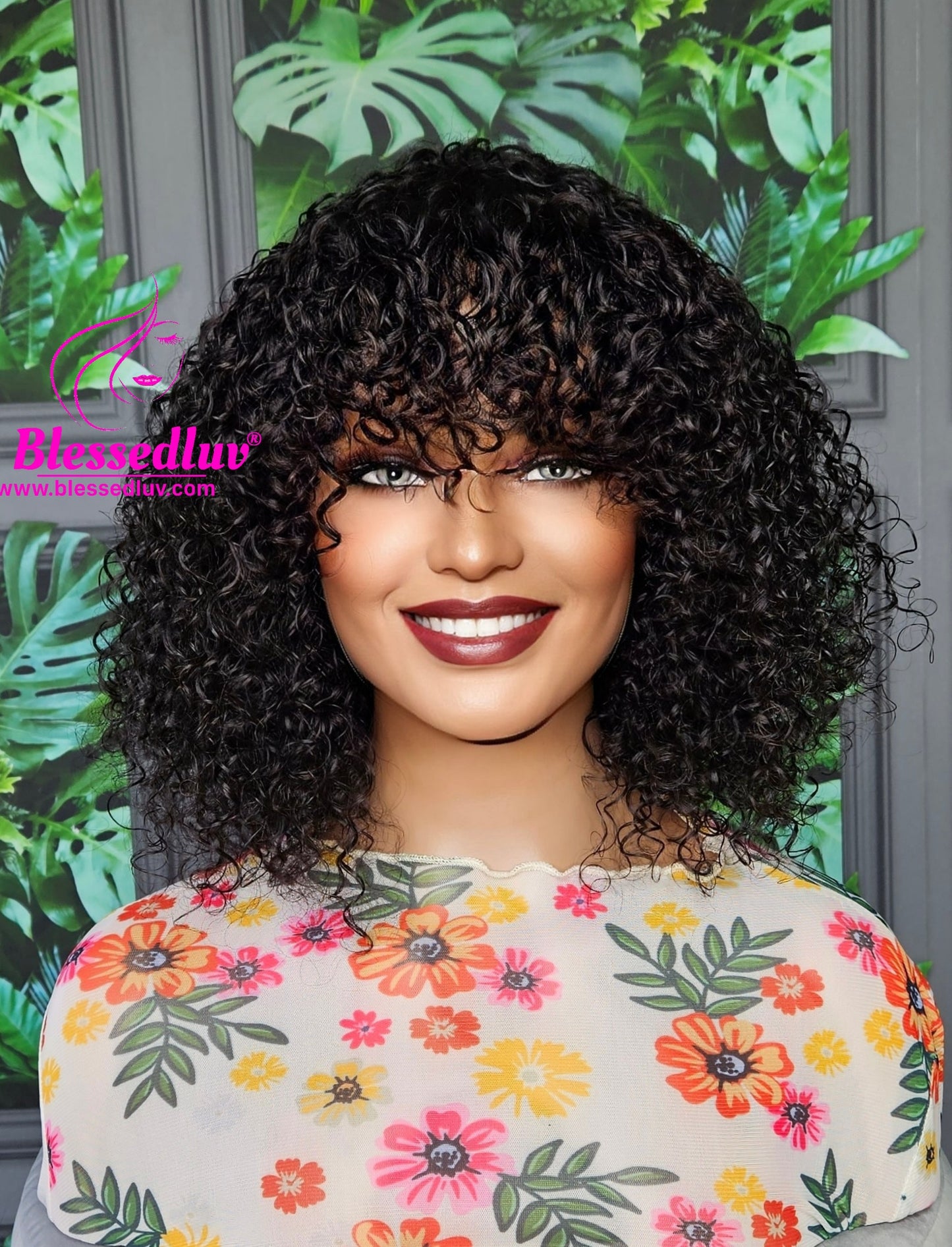 Buki - Glueless Brazilian Curly Fringe Machine Wig-Wigs-www.blessedluv.com-Brazilianweave.com