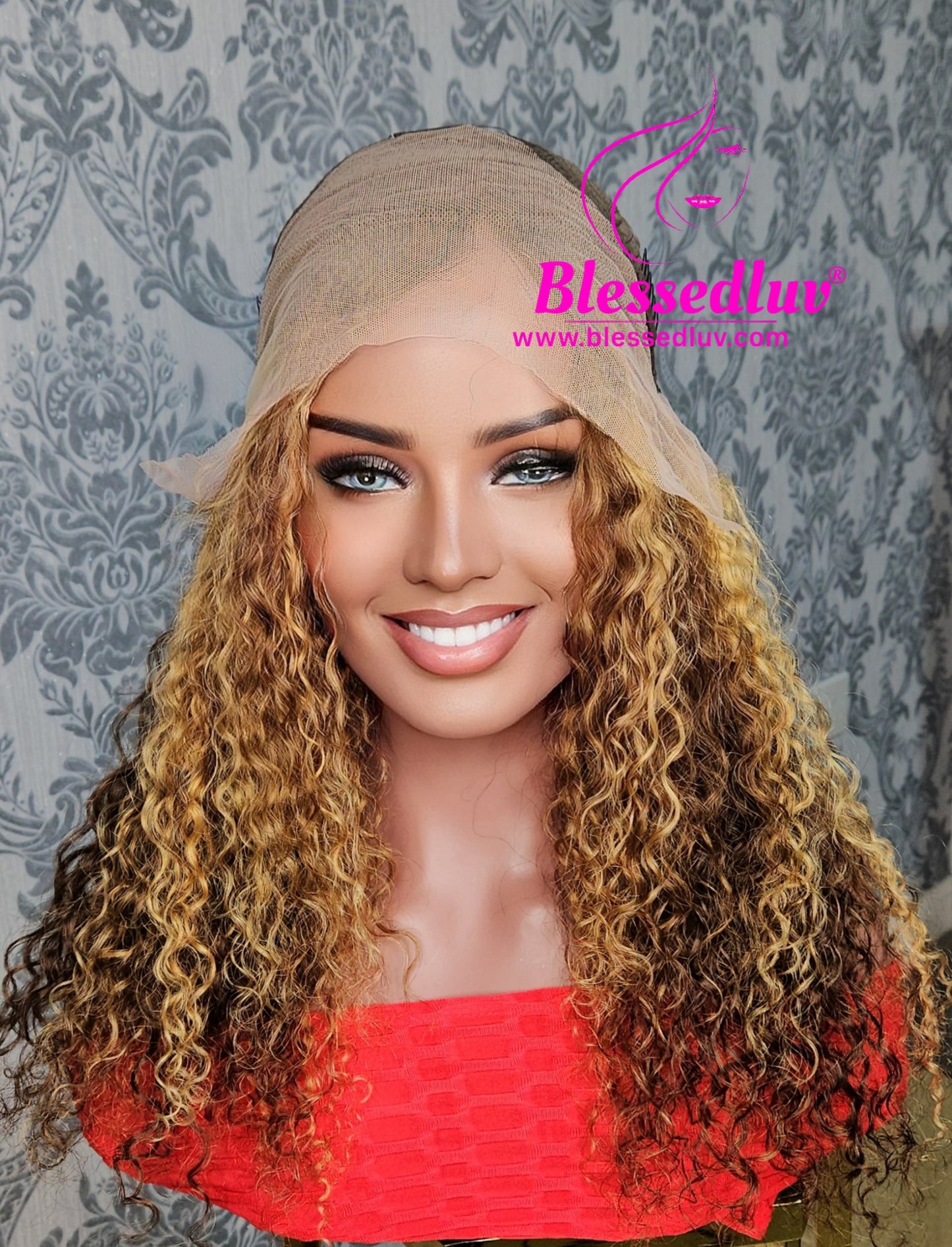 Shakila - Glueless Highlights Curly Frontal Wig - SALE-Wigs-www.blessedluv.com-Brazilianweave.com