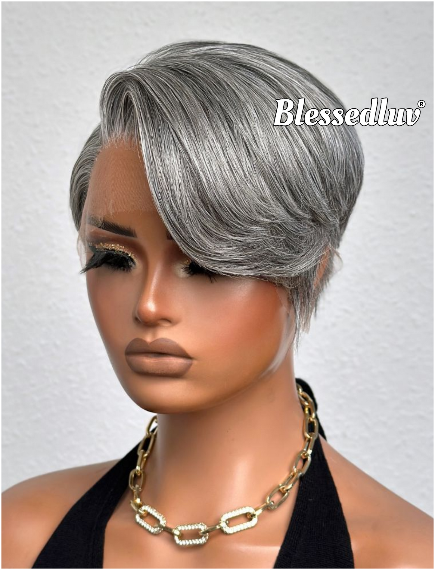 Sylvia - Elegant Salt & Pepper Grey Pixie HD Glueless Lace Wig-Blessedluv.com-Brazilianweave.com