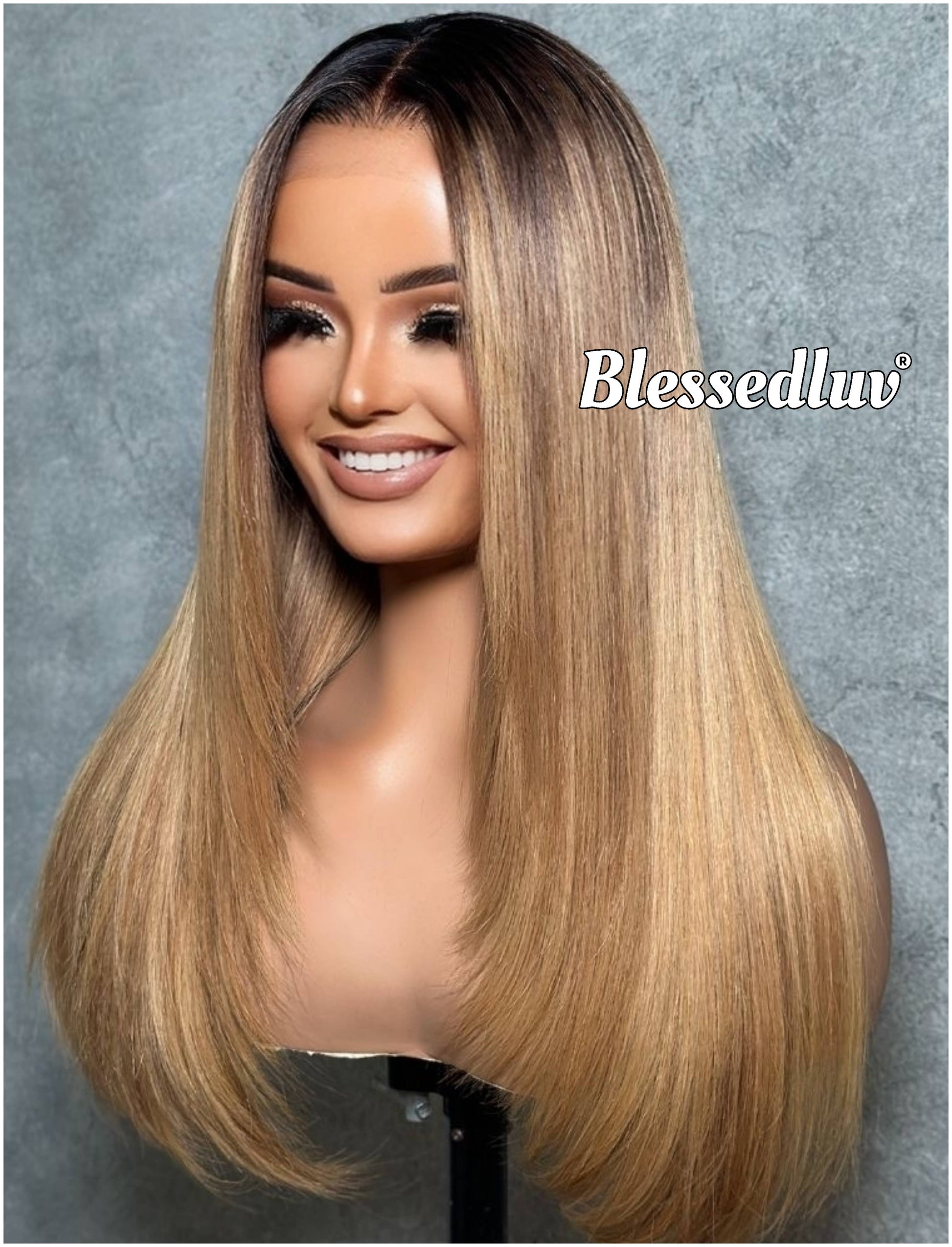 Chelsea – Glueless Layered HD 13x4 Frontal Lace Wig in Golden Ombré, Ready to Wear-Blessedluv.com-Brazilianweave.com