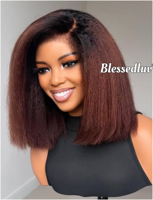 Mona - Bob Kinky Straight Texture Ventilated Glueless Lace Wig-Blessedluv.com-Brazilianweave.com