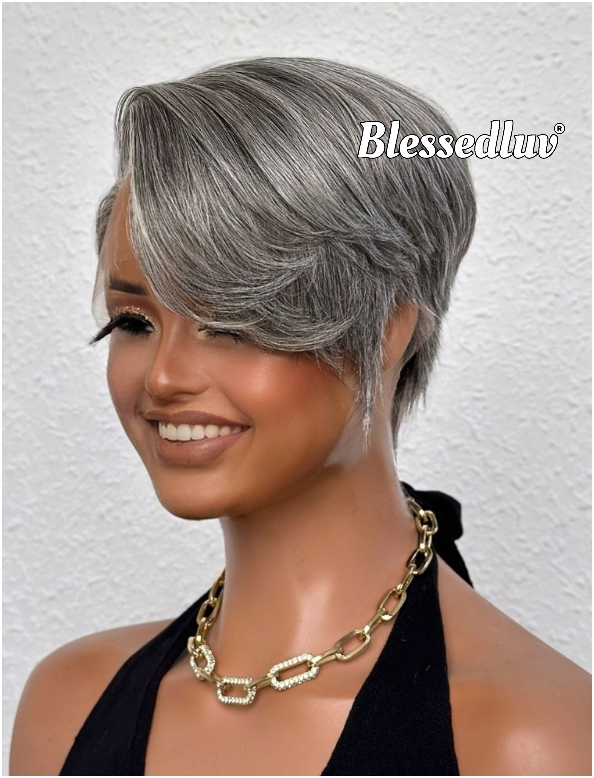 Sylvia - Elegant Salt & Pepper Grey Pixie HD Glueless Lace Wig-Blessedluv.com-Brazilianweave.com