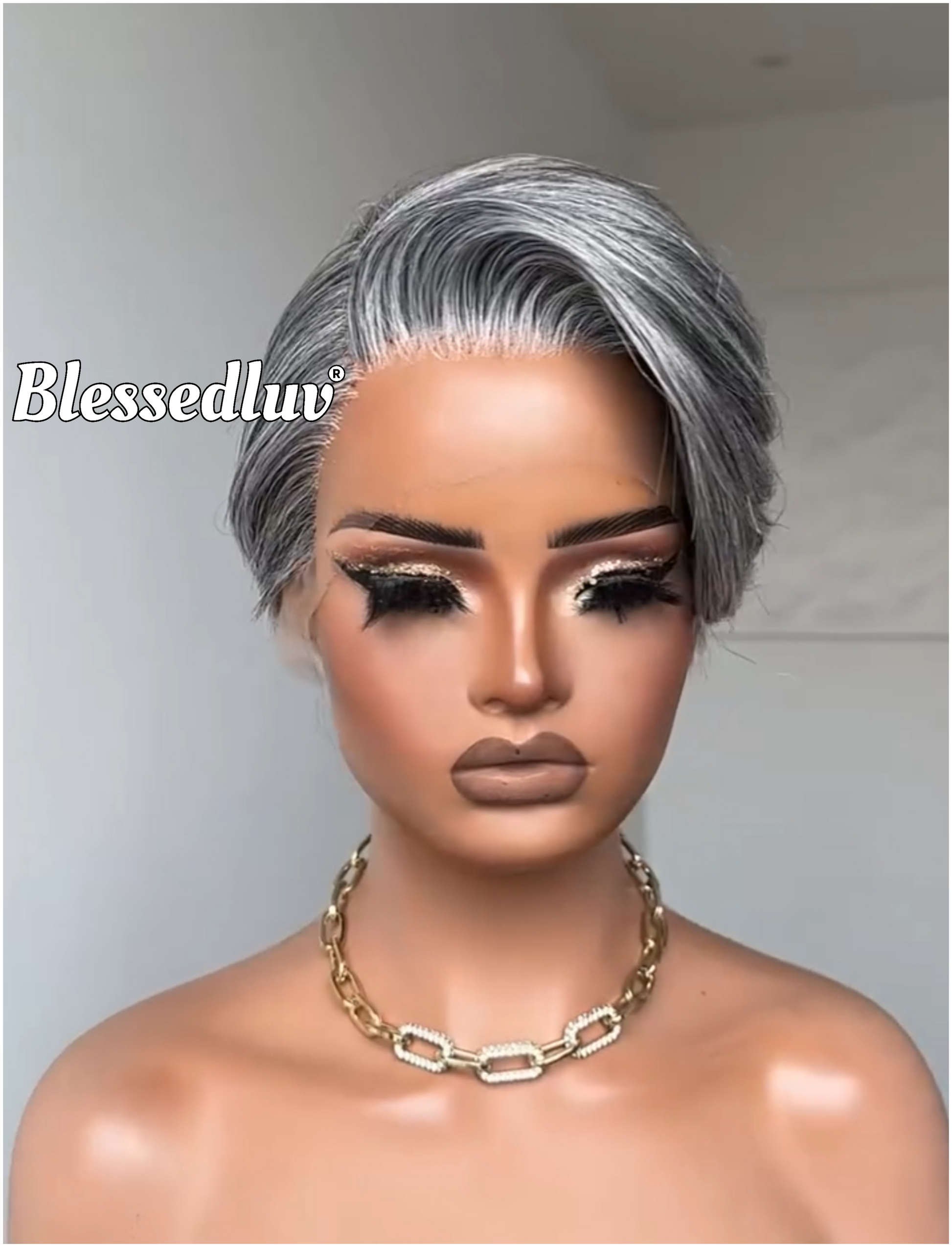 Sylvia - Elegant Salt & Pepper Grey Pixie HD Glueless Lace Wig-Blessedluv.com-Brazilianweave.com