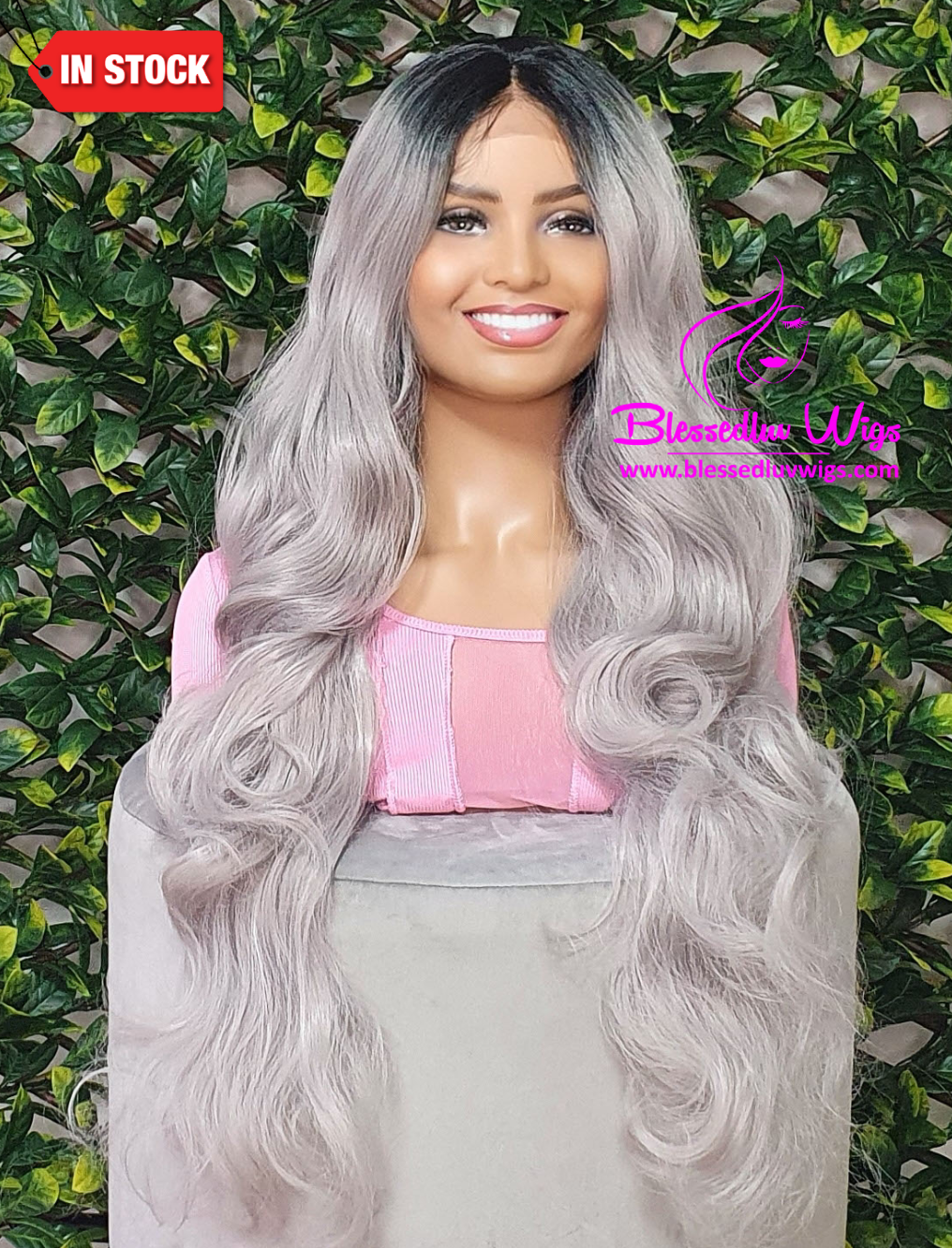 Alina- Synthetic Ombré Silver Grey 13x4 Lace Frontal Wig-Brazilianweave.com-Brazilianweave.com