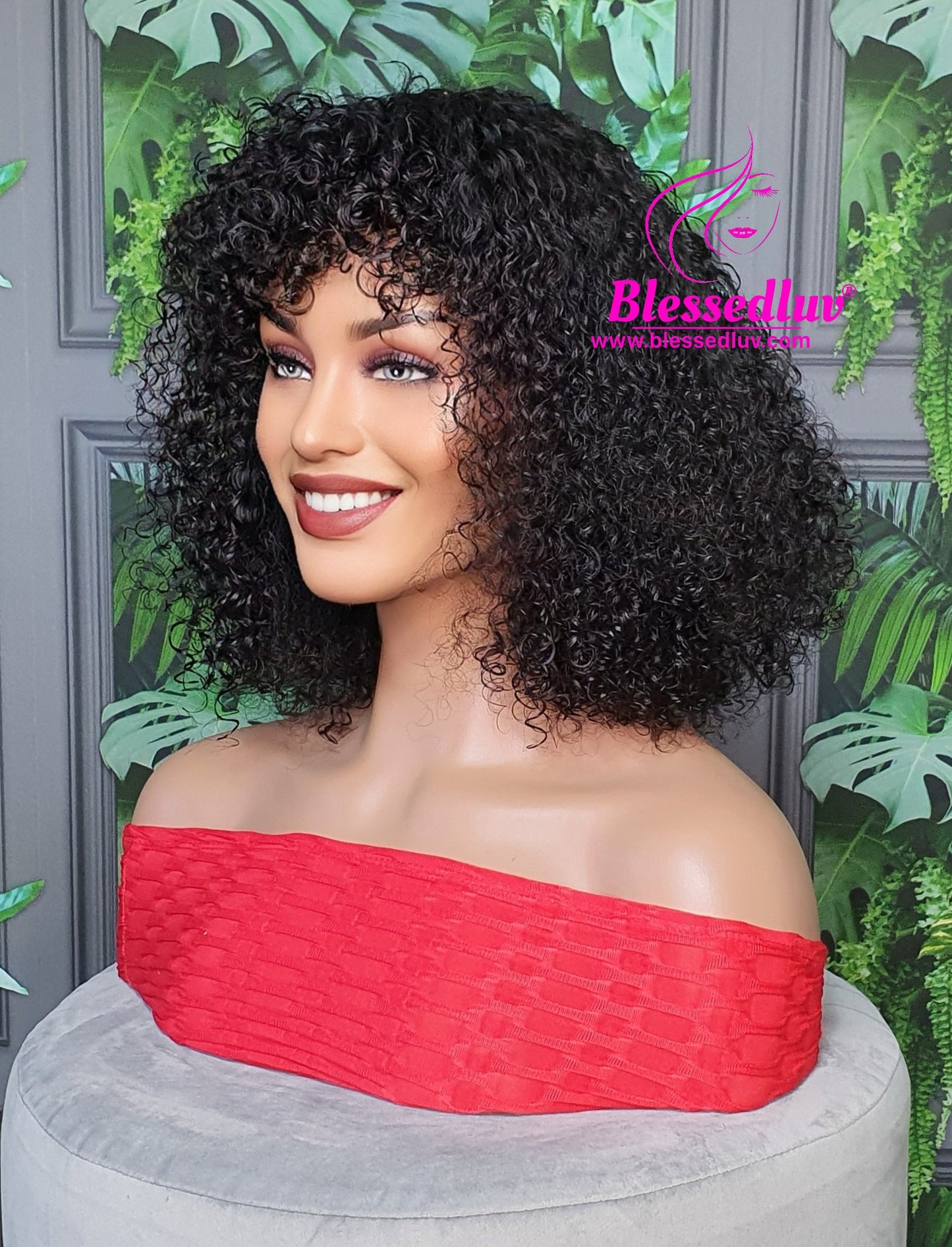 Kemi - Brazilian Curly Fringe Machine Wig SALE-Wig-Blessedluv.com-Brazilianweave.com