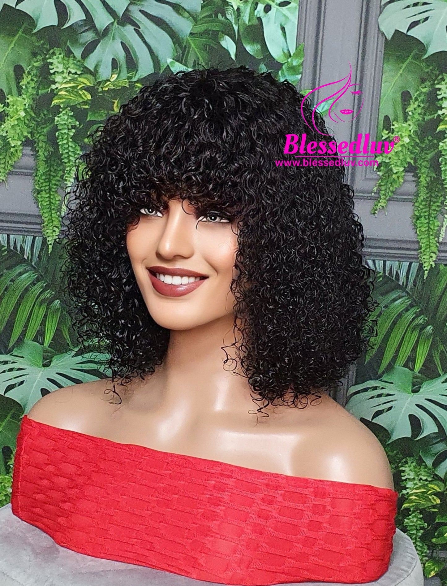 Grace - Brazilian Curly Fringe Machine Mono Wig SALE-Wigs-Blessedluv.com-Brazilianweave.com