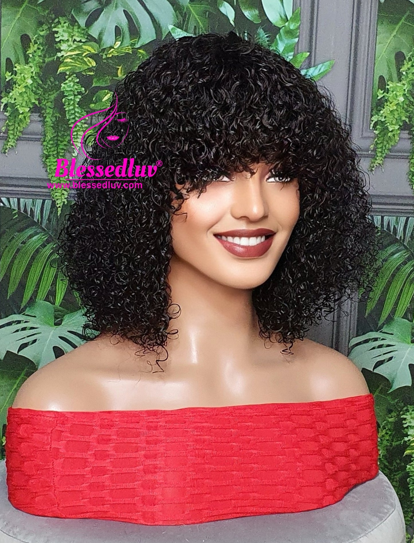 Grace - Brazilian Curly Fringe Machine Mono Wig SALE-Wigs-Blessedluv.com-Brazilianweave.com