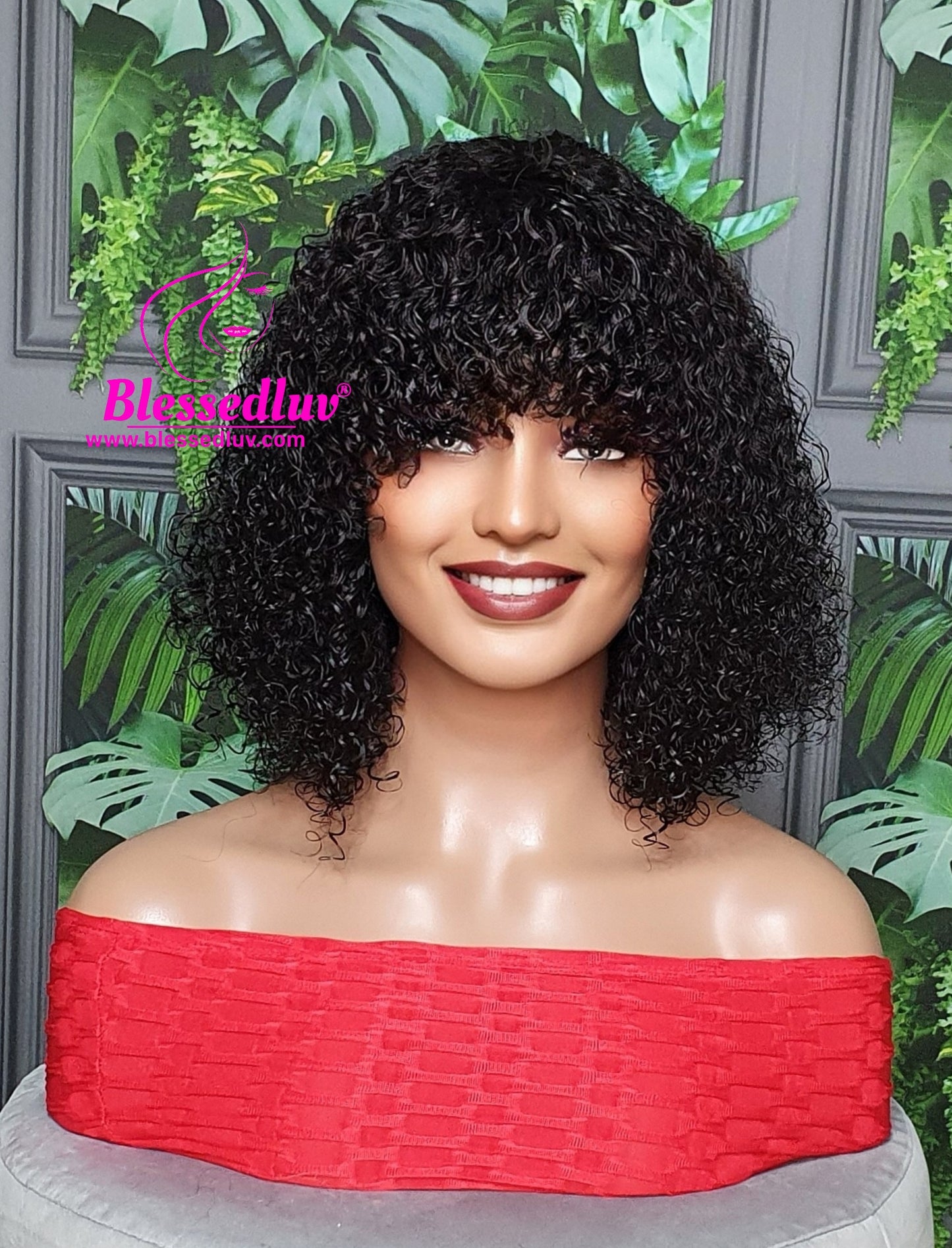 Grace - Brazilian Curly Fringe Machine Mono Wig SALE-Wigs-Blessedluv.com-Brazilianweave.com
