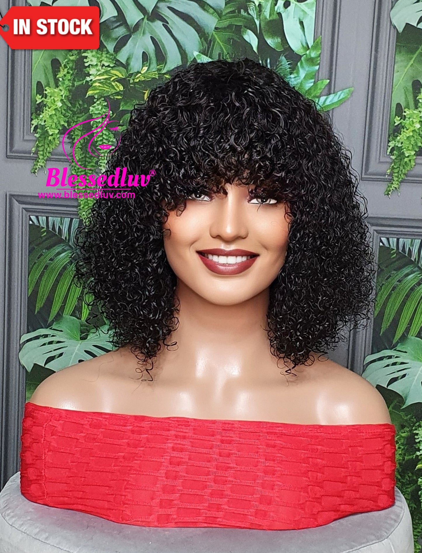 Grace - Brazilian Curly Fringe Machine Mono Wig-Wigs-www.brazilianweave.com-Brazilianweave.com