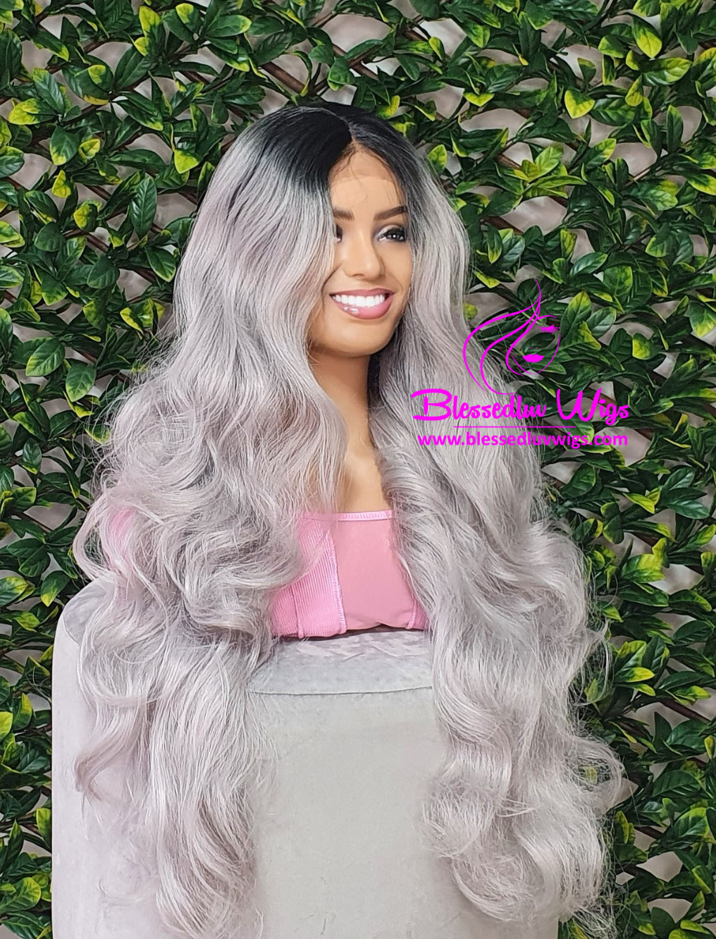 Alina- Synthetic Ombré Silver Grey 13x4 Lace Frontal Wig-Brazilianweave.com-Brazilianweave.com