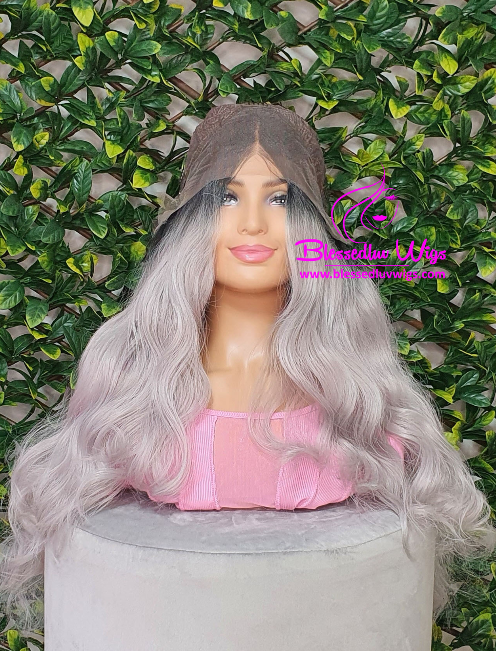 Alina- Synthetic Ombré Silver Grey 13x4 Lace Frontal Wig-Brazilianweave.com-Brazilianweave.com