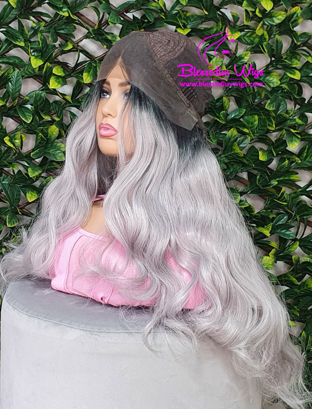 Alina- Synthetic Ombré Silver Grey 13x4 Lace Frontal Wig-Brazilianweave.com-Brazilianweave.com