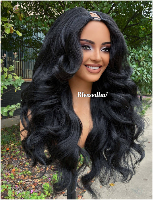 Kayra – Textured V-Part Wig Premium Human Hair Blend Wig-Wig-Blessedluv.com-Brazilianweave.com