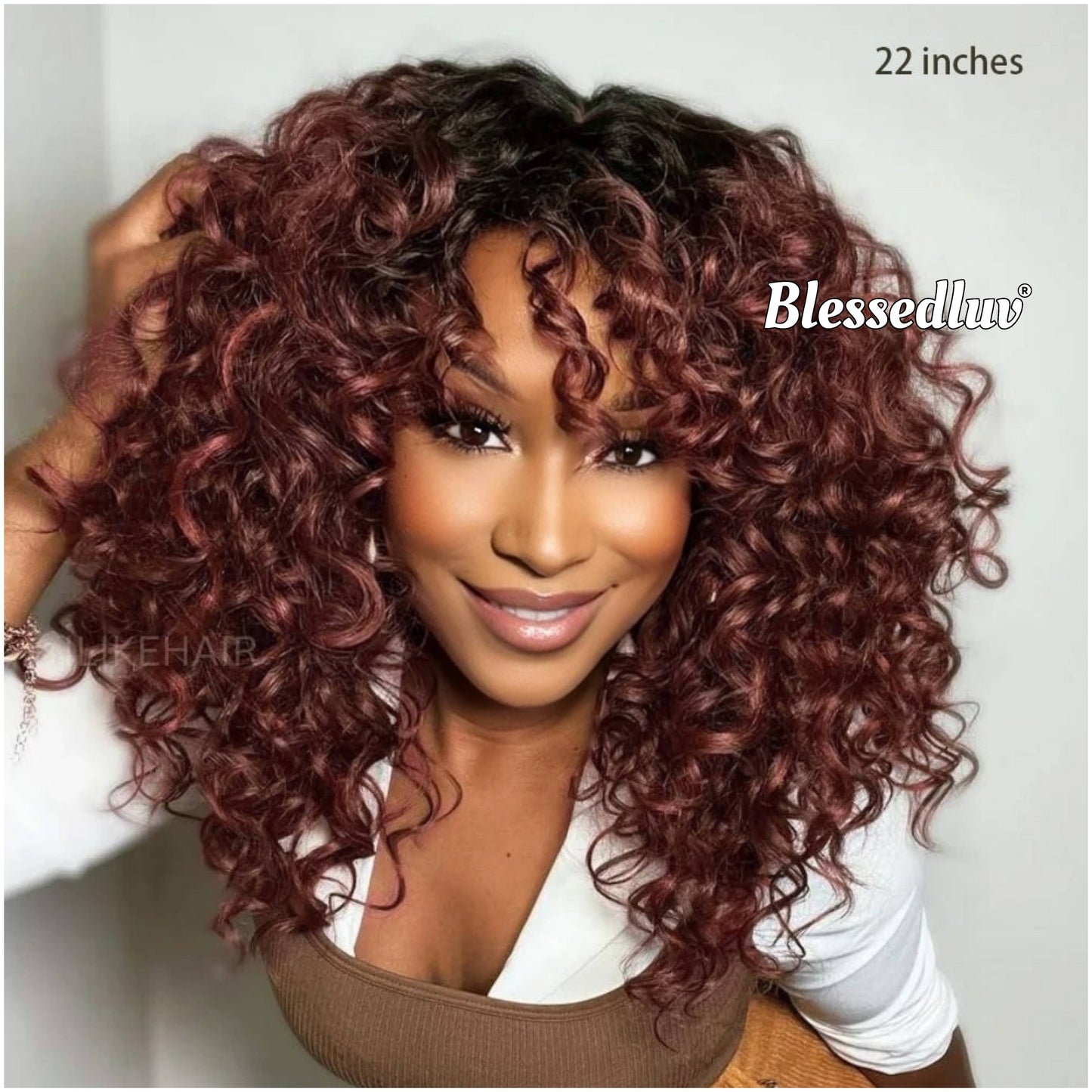 Ginger – Glueless Curly Bangs Wig Balayage, Ready to Wear-Blessedluv.com-Brazilianweave.com