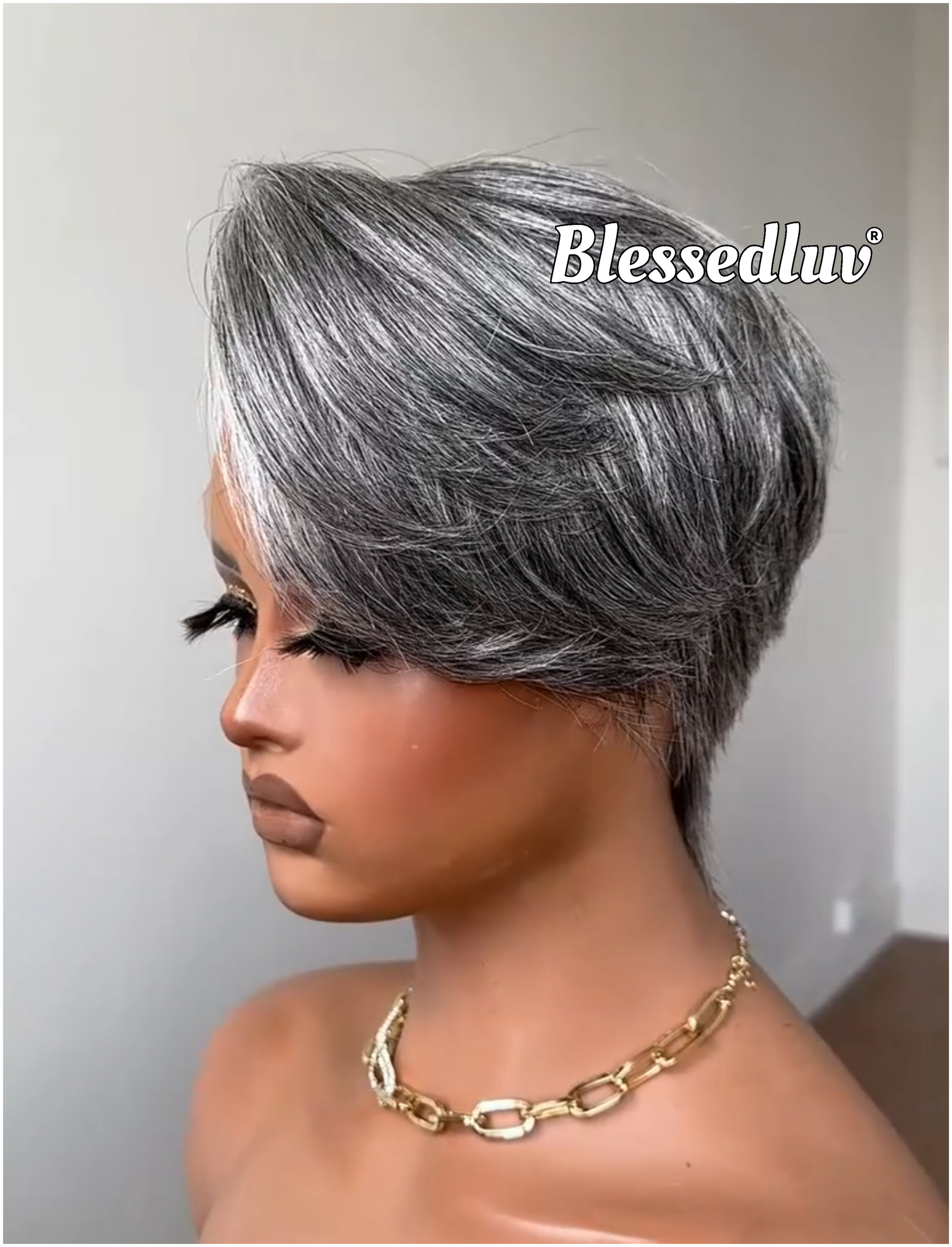 Sylvia - Elegant Salt & Pepper Grey Pixie HD Glueless Lace Wig-Blessedluv.com-Brazilianweave.com