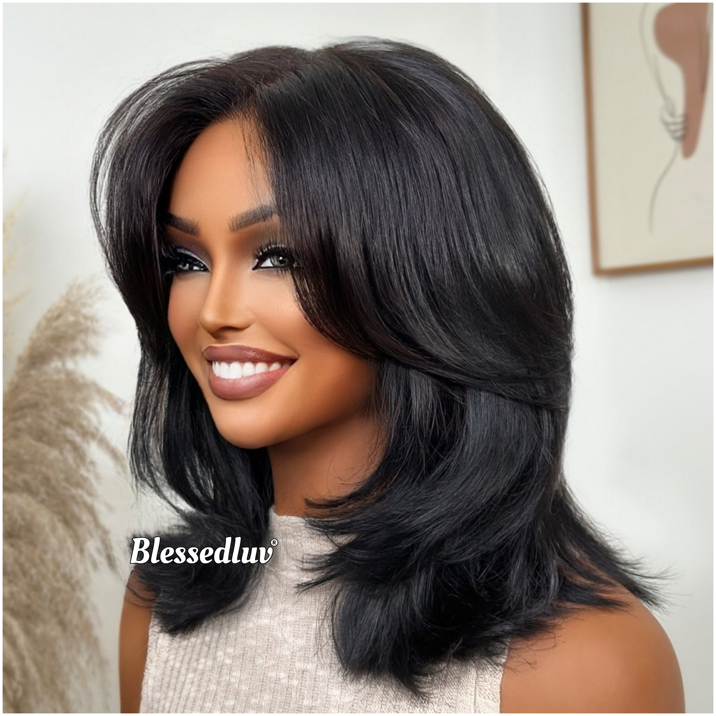 Rachel – Glueless Bangs Layered HD Closure Lace Wig , Ready to Wear-Blessedluv.com-Brazilianweave.com