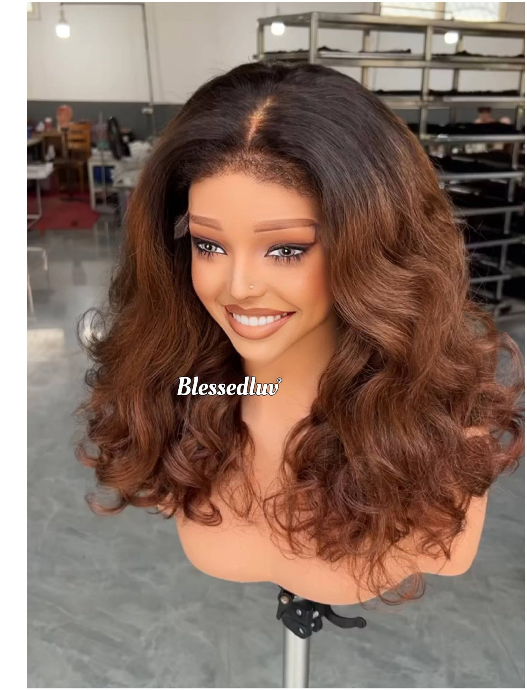 Bobbie - Ombré Blowout Curls Texture Ventilated Kinky Wig / Choose Lagos Hairline or Standard Hairline-Blessedluv.com-Brazilianweave.com