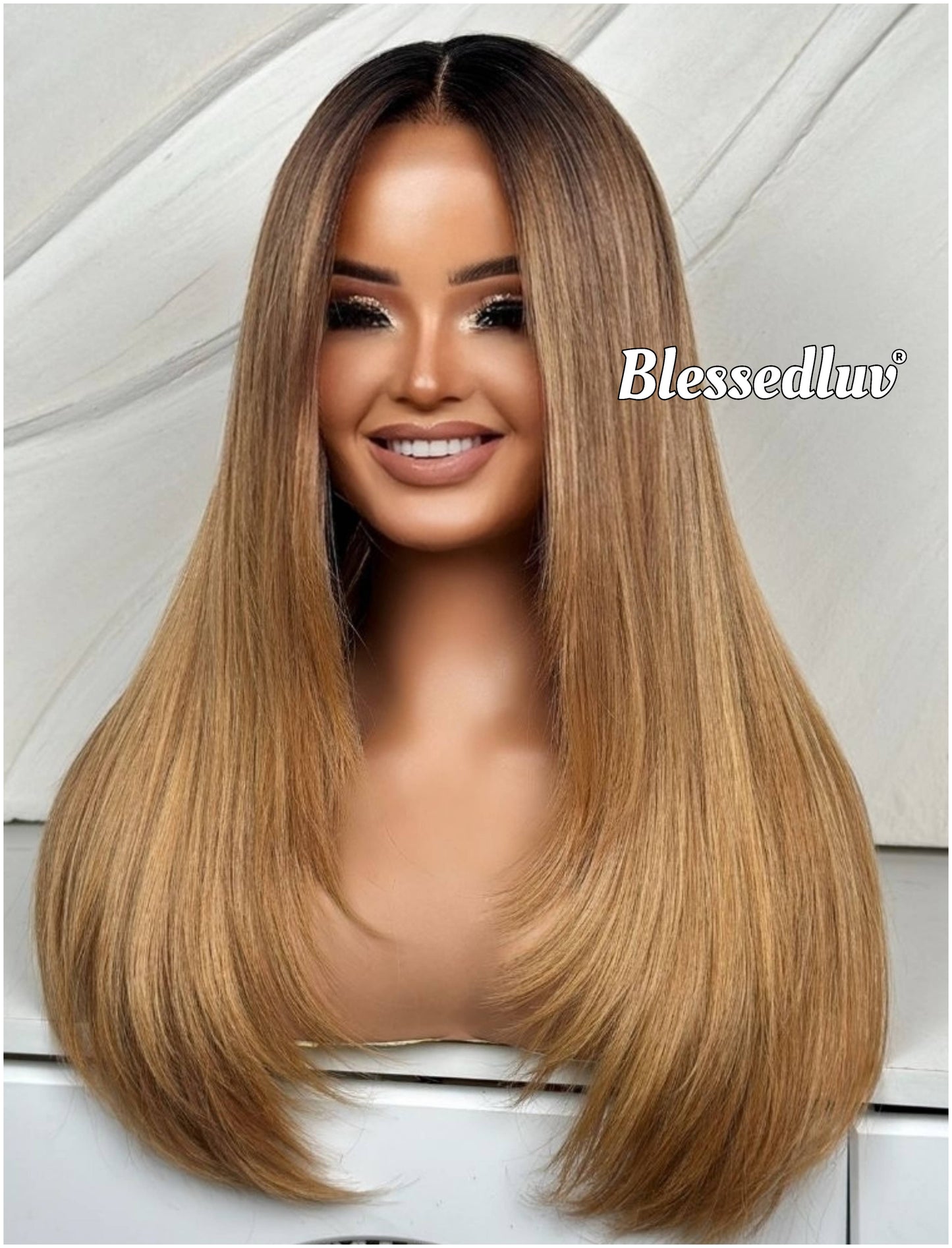 Chelsea – Glueless Layered HD 13x4 Frontal Lace Wig in Golden Ombré, Ready to Wear-Blessedluv.com-Brazilianweave.com