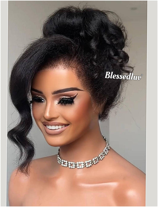 Zara - 360 Drawstring Frontal Kinky Straight Texture Ventilated Lace Wig-Blessedluv.com-Brazilianweave.com