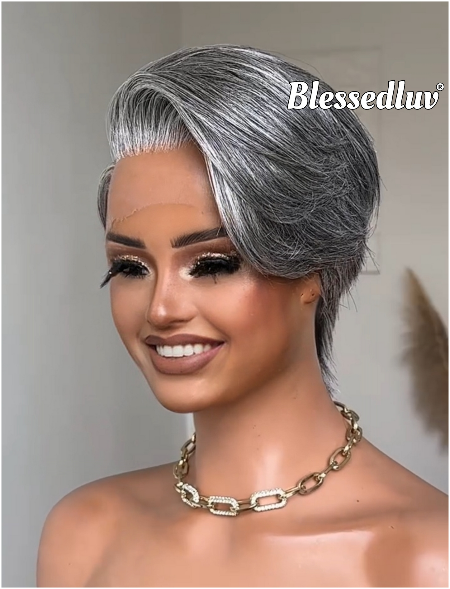 Sylvia - Elegant Salt & Pepper Grey Pixie HD Glueless Lace Wig-Blessedluv.com-Brazilianweave.com
