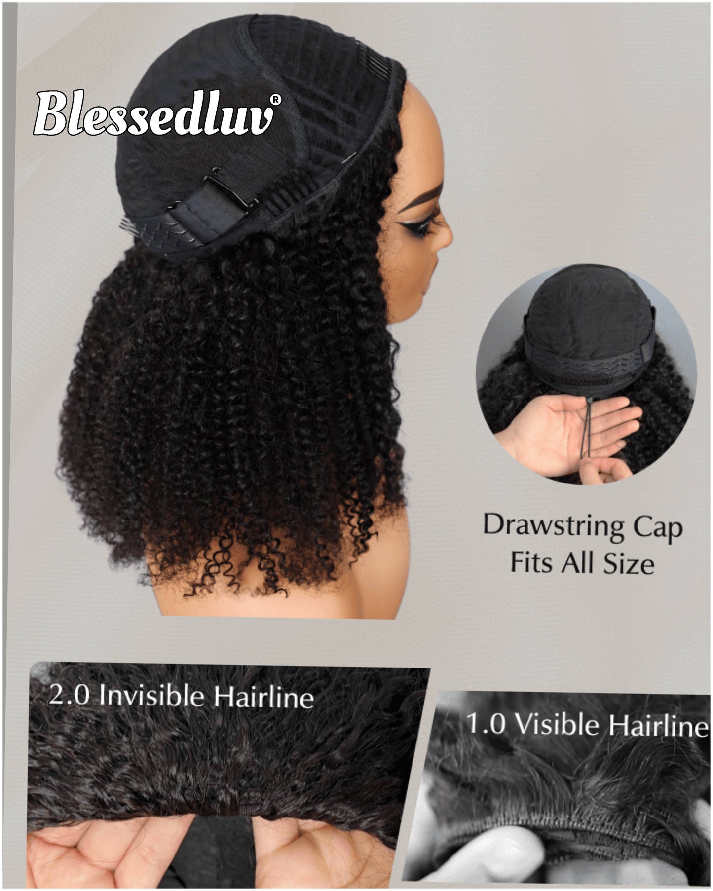 Nia - Half Wig - Afro curly Kinky Texture Glueless Wig-Blessedluv.com-Brazilianweave.com