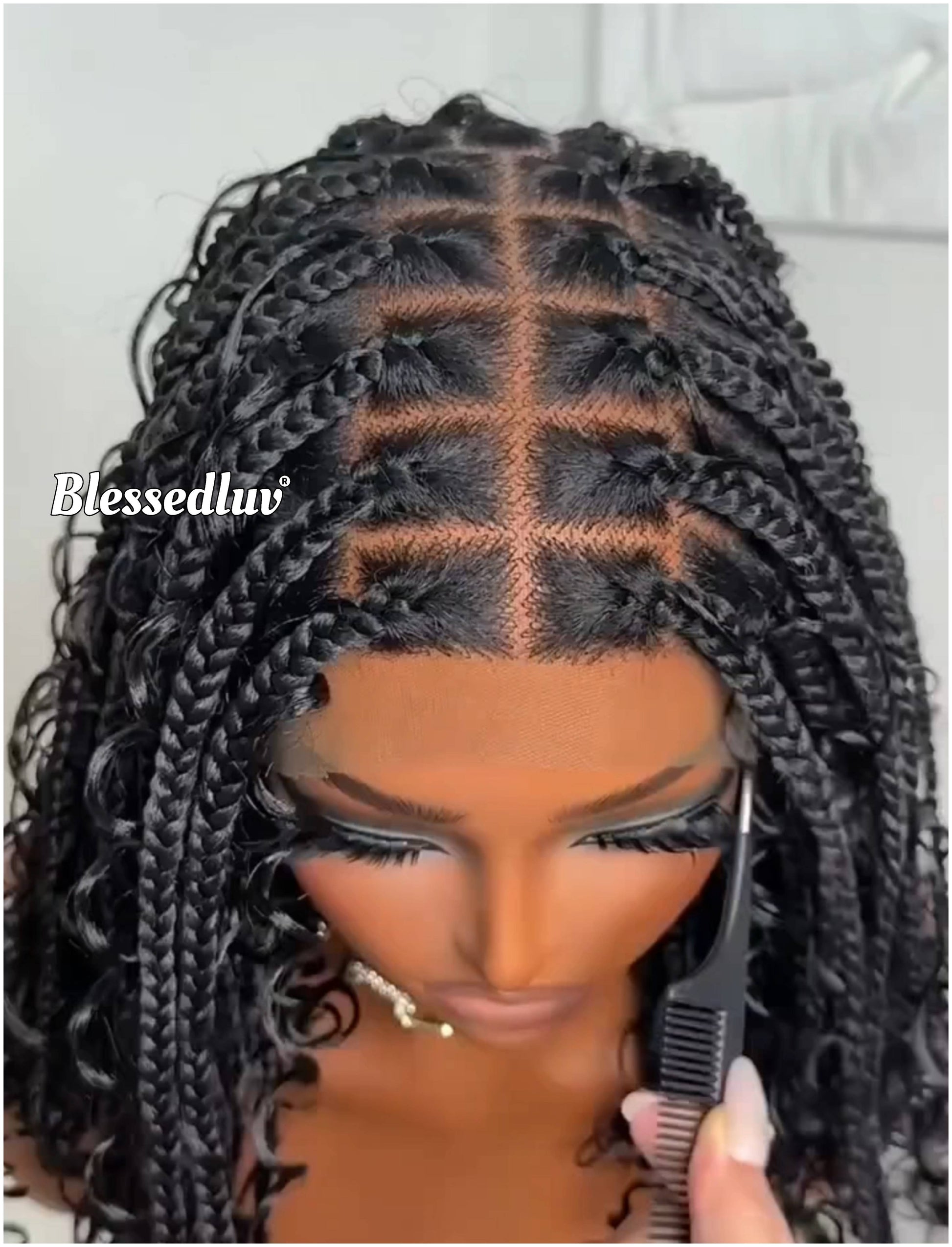 Bola - Shoulder Length Boho Knotless Braids Full Lace HD Wig – Adjustable Drawstring-Wig-Blessedluv.com-Brazilianweave.com