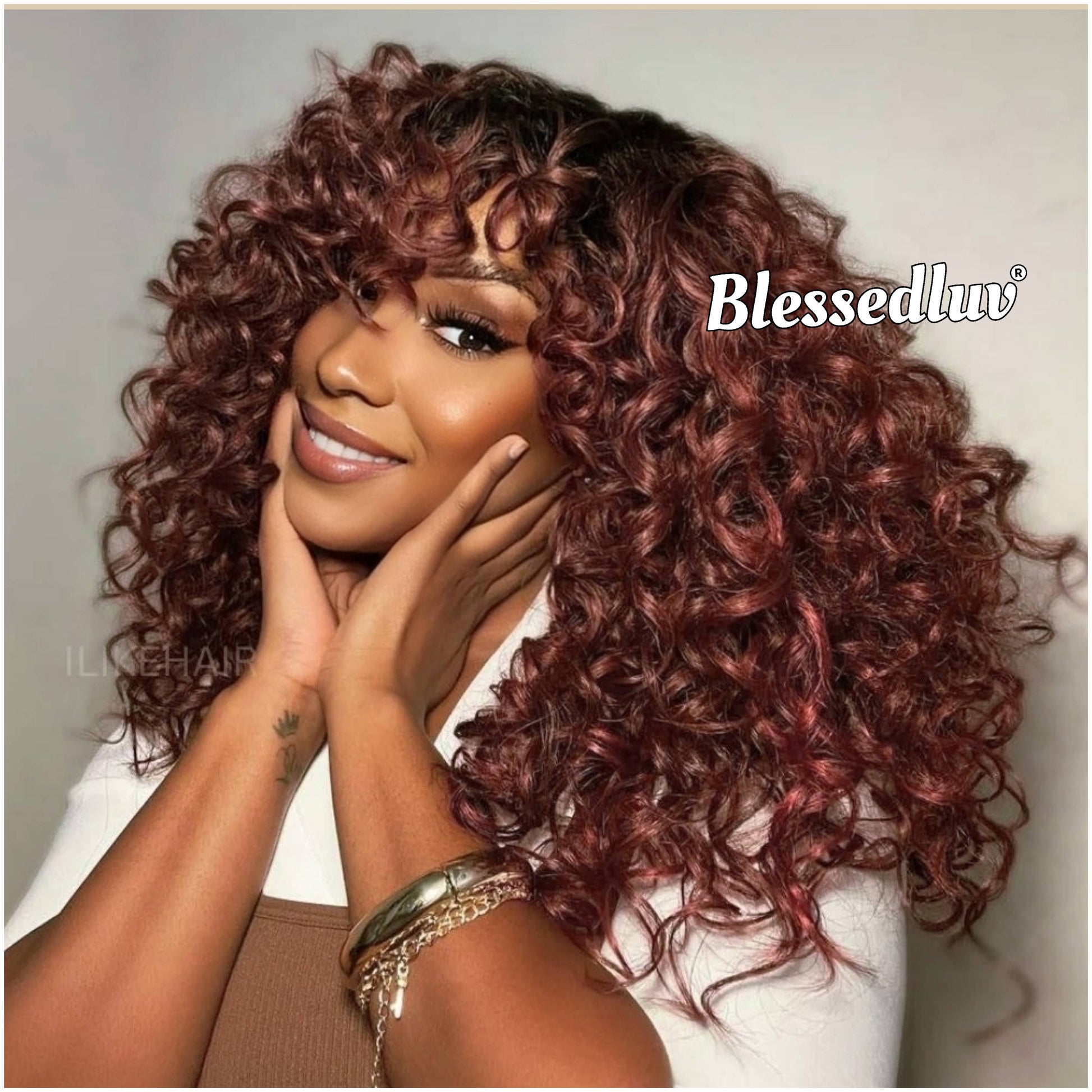 Ginger – Glueless Curly Bangs Wig Balayage, Ready to Wear-Blessedluv.com-Brazilianweave.com