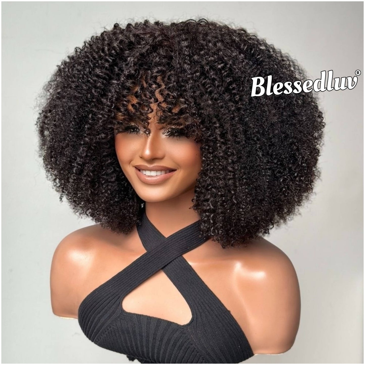 Peace - 300% Afro Curly Bangs Texture Bangs Glueless Wig-Blessedluv.com-Brazilianweave.com