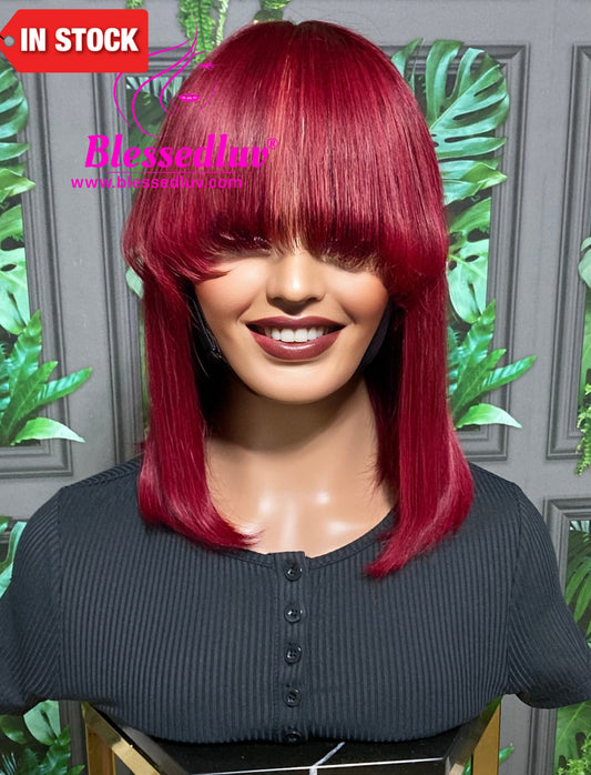 Sani - Burgandy Glueless Fringe Closure Wig - Luxury Double Drawn - SALE-Wigs-www.blessedluv.com-Brazilianweave.com