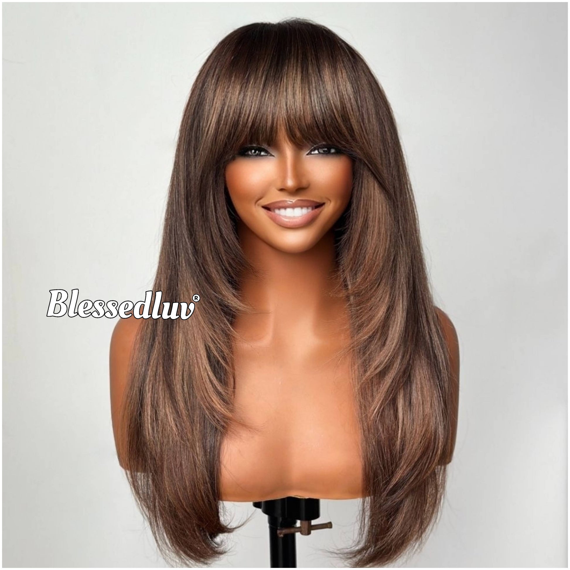 Mabel – Glueless Layered Bangs HD 5x5 Closure Lace Wig Balayage, Ready to Wear-Blessedluv.com-Brazilianweave.com
